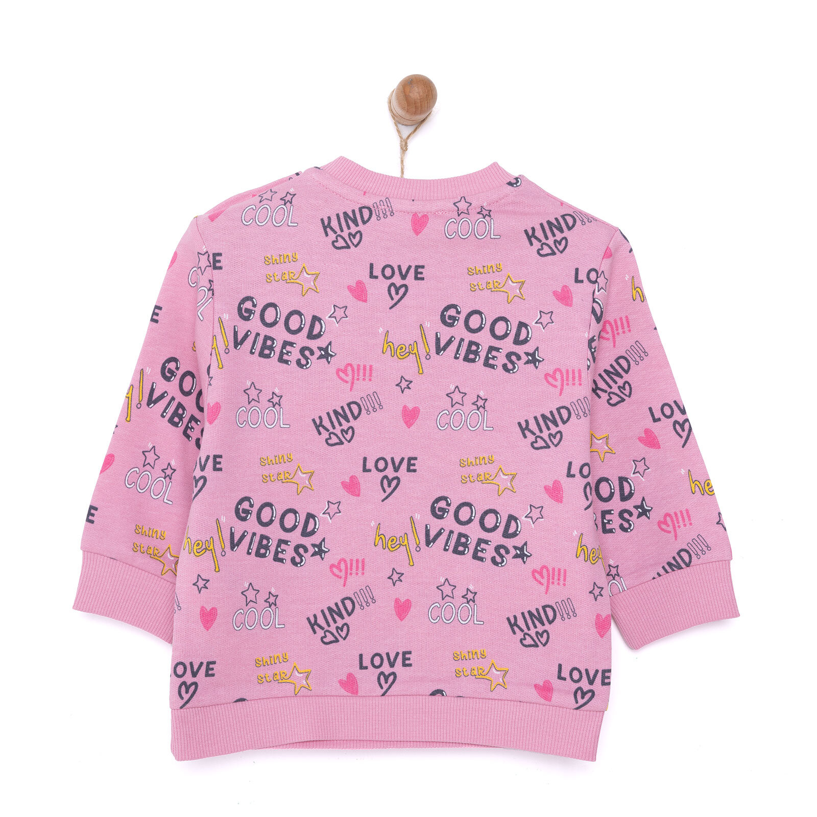 Kız Bebek Sweatshirt Kalp Desenli Şardonlu Çıtçıtlı Bisiklet Yaka Uzun Kol Desenli
