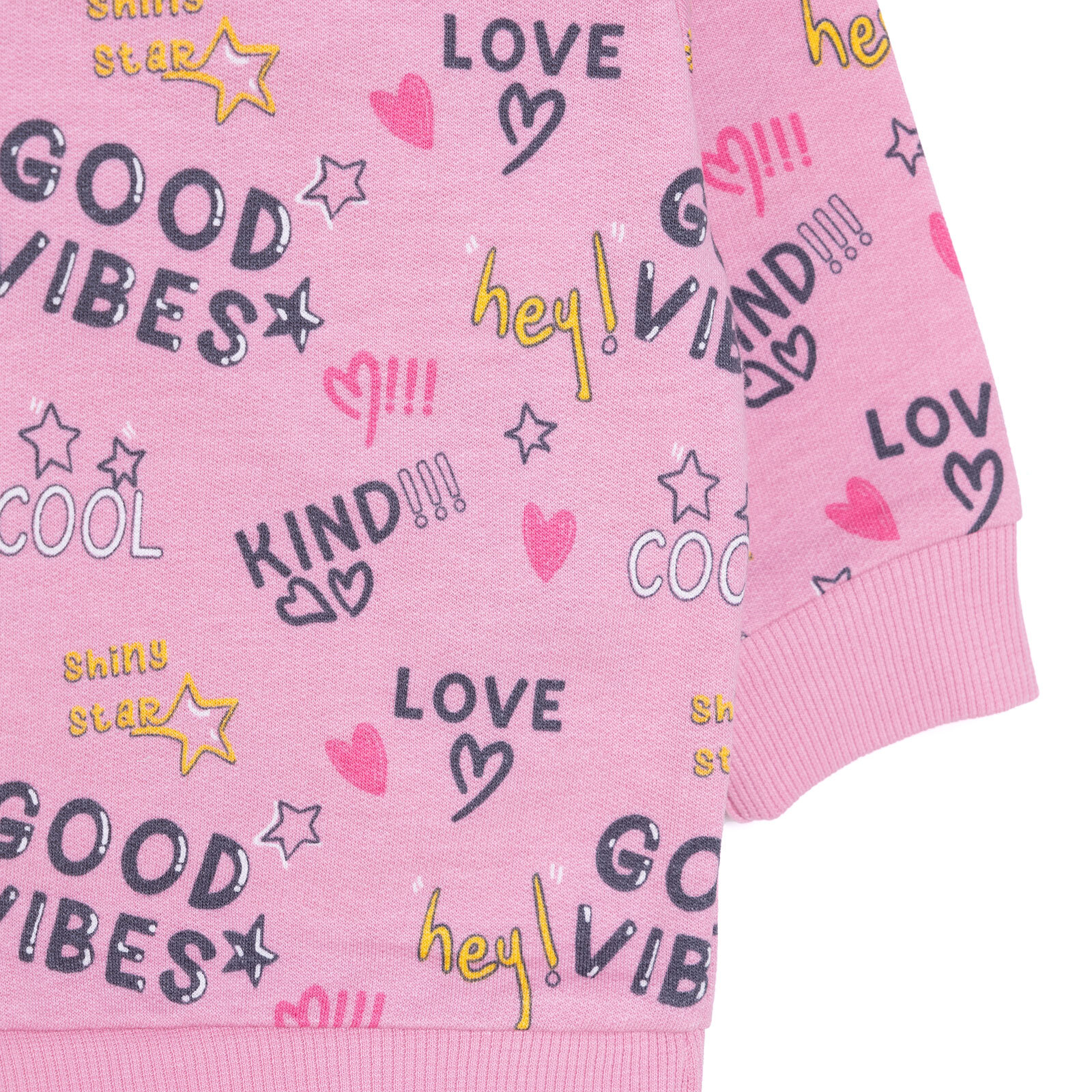 Kız Bebek Sweatshirt Kalp Desenli Şardonlu Çıtçıtlı Bisiklet Yaka Uzun Kol Desenli