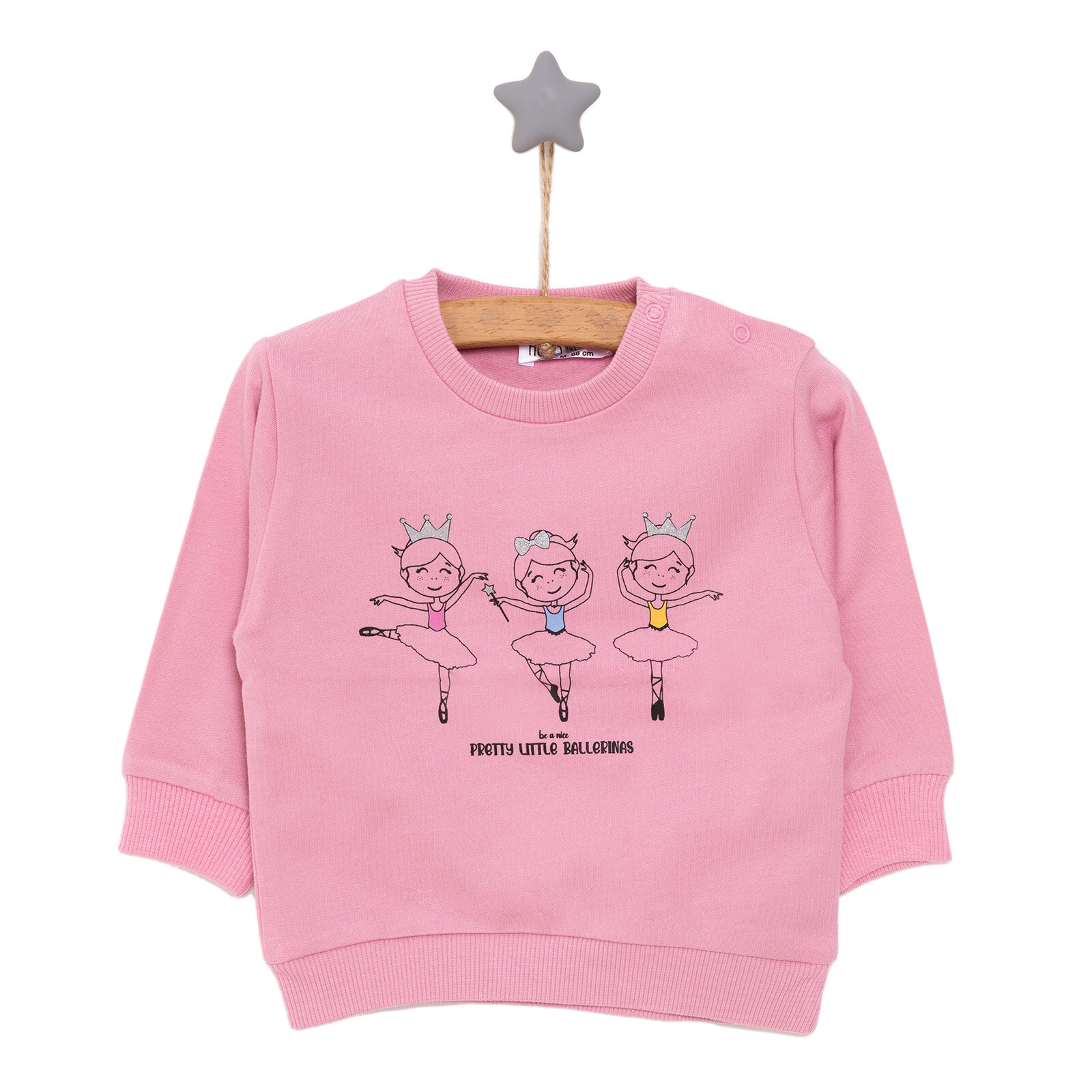 Kız Bebek Sweatshirt Şardonlu Balerin Desenli Bisiklet Yaka Uzun Kol Pembe Kız Bebek Sweatshirt Şardonlu Balerin Desenli Bisiklet Yaka Uzun Kol Pembe