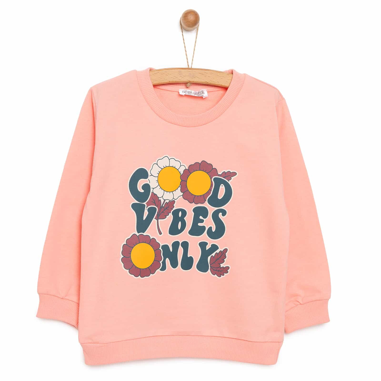 Basic Az Şardonlu Çiçekli Yazı Desenli Sweatshirt Kız Bebek Basic Az Şardonlu Çiçekli Yazı Desenli Sweatshirt Kız Bebek