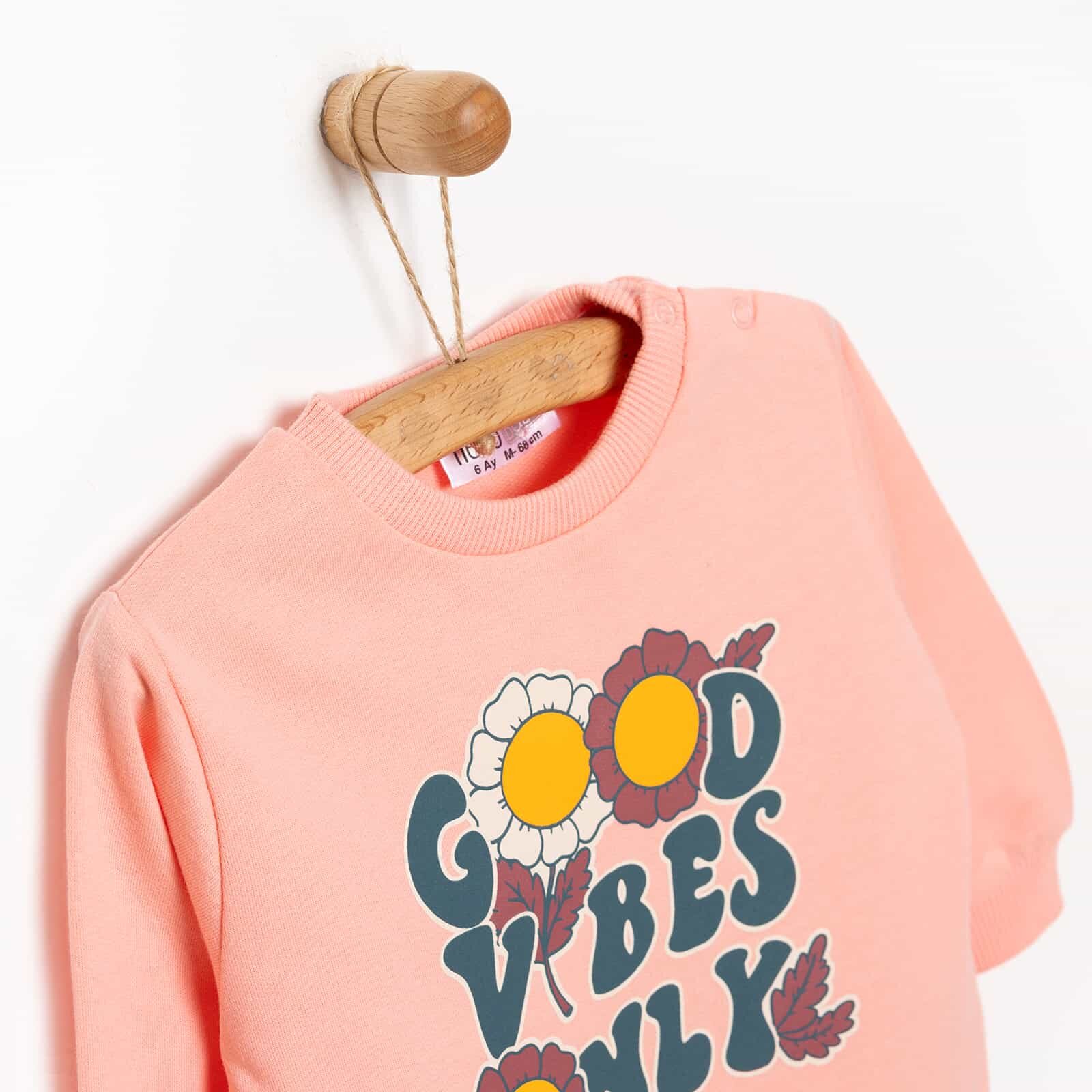 Basic Az Şardonlu Çiçekli Yazı Desenli Sweatshirt Kız Bebek Basic Az Şardonlu Çiçekli Yazı Desenli Sweatshirt Kız Bebek