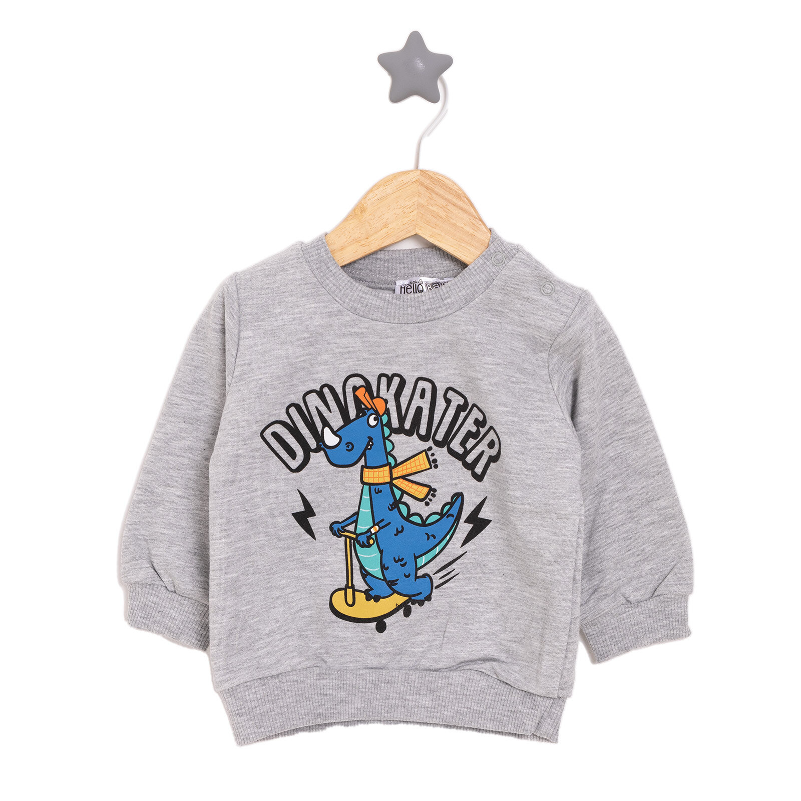 Erkek Bebek Sweatshirt Şardonlu Dinokater Desenli Bisiklet Yaka Uzun Kol Erkek Bebek Sweatshirt Şardonlu Dinokater Desenli Bisiklet Yaka Uzun Kol