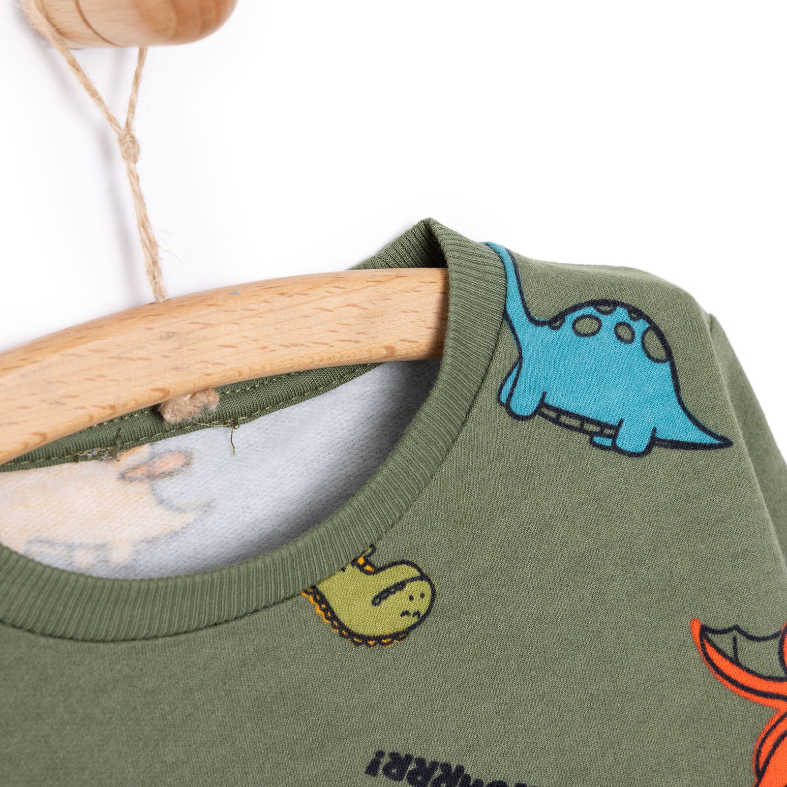 Erkek Bebek Sweatshirt Şardonlu Çıtçıtlı Dinozor Desenli Bisiklet Yaka Uzun Kol Desenli
