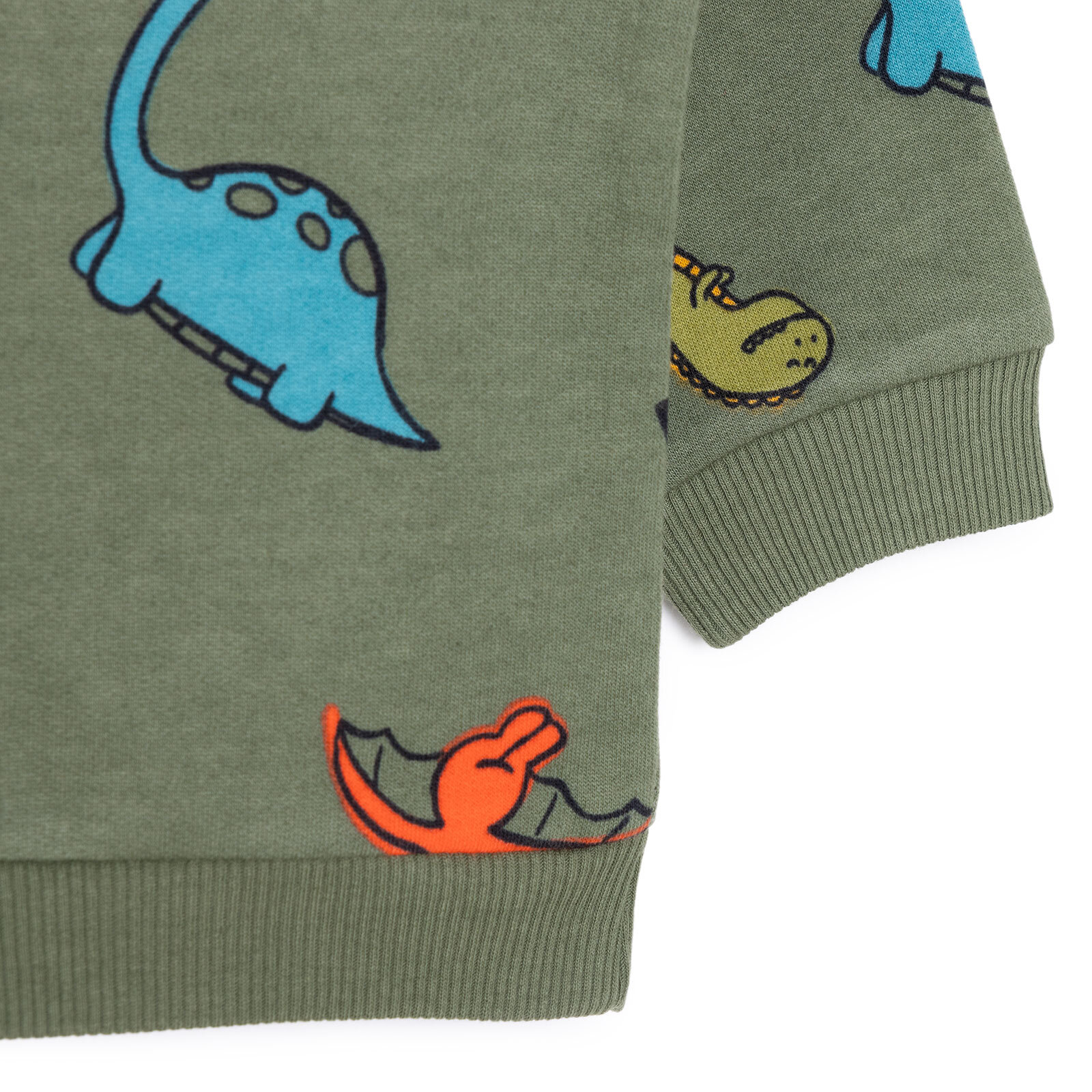 Erkek Bebek Sweatshirt Şardonlu Çıtçıtlı Dinozor Desenli Bisiklet Yaka Uzun Kol Desenli