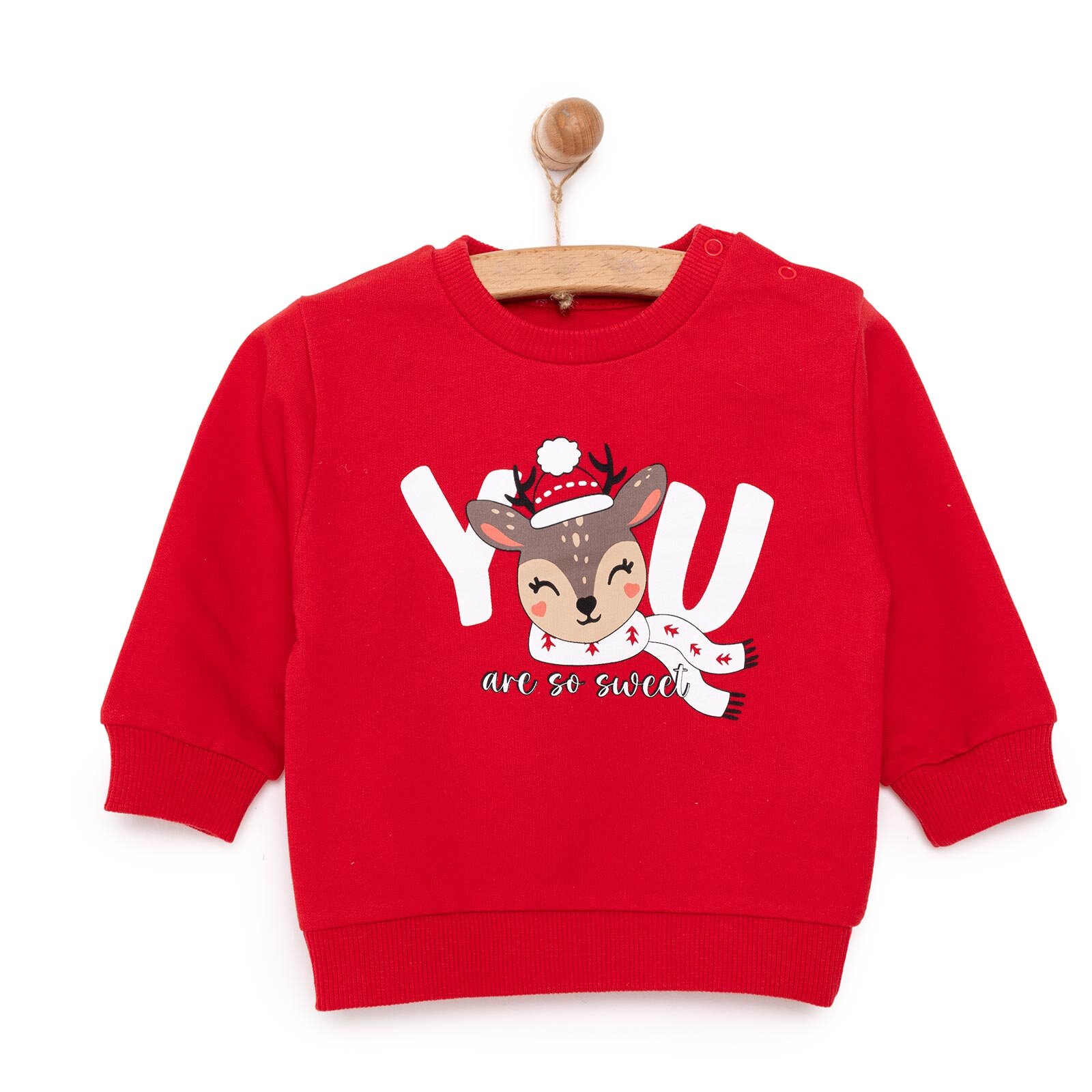Basic Az Şardonlu Geyik Desenli Sweatshirt Kız Bebek
