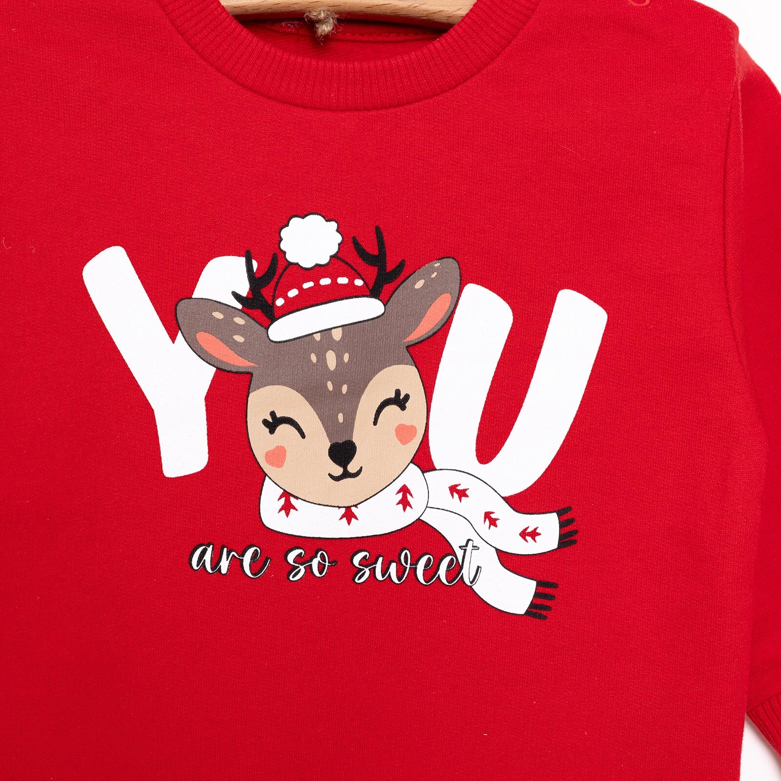 Basic Az Şardonlu Geyik Desenli Sweatshirt Kız Bebek