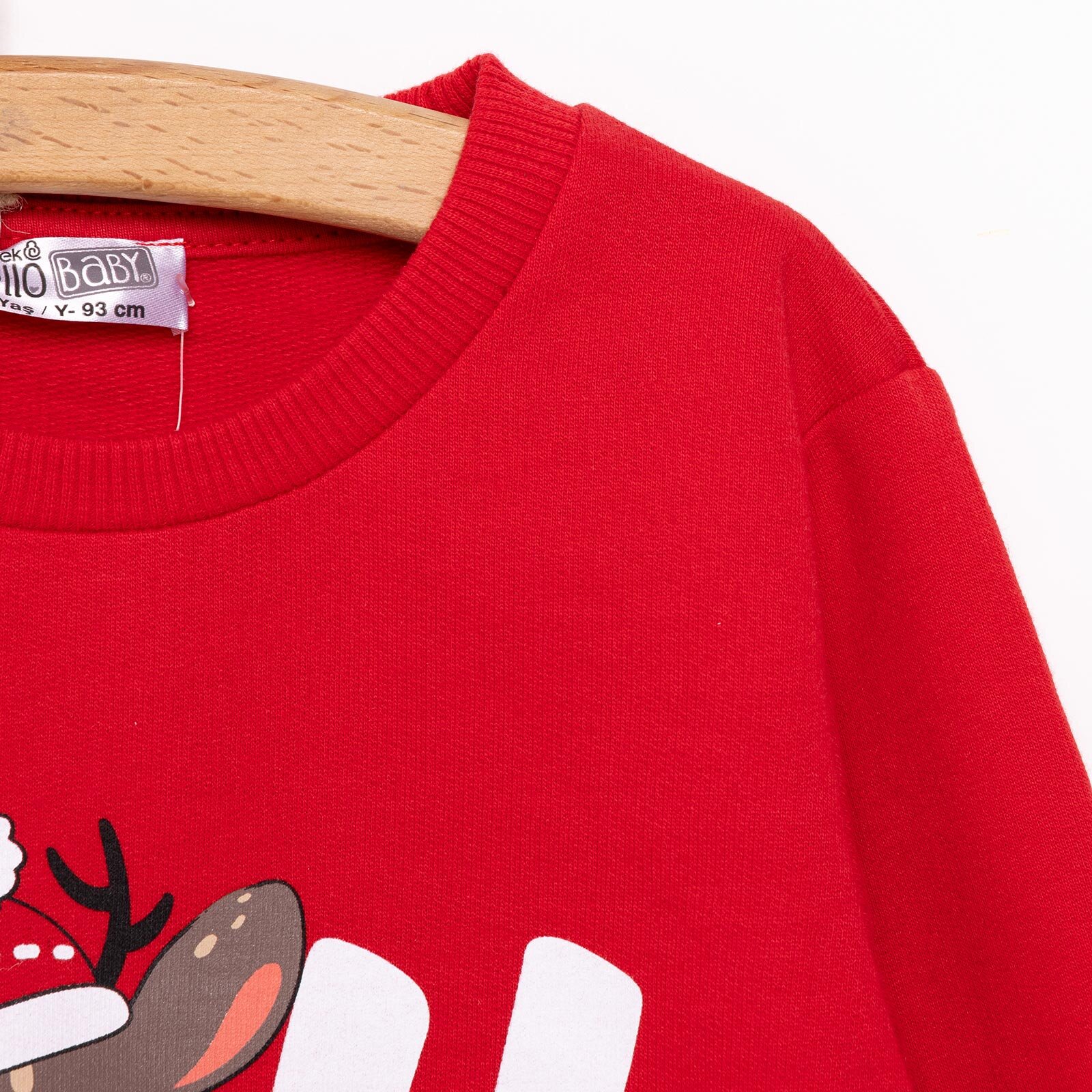 Basic Az Şardonlu Geyik Desenli Sweatshirt Kız Bebek