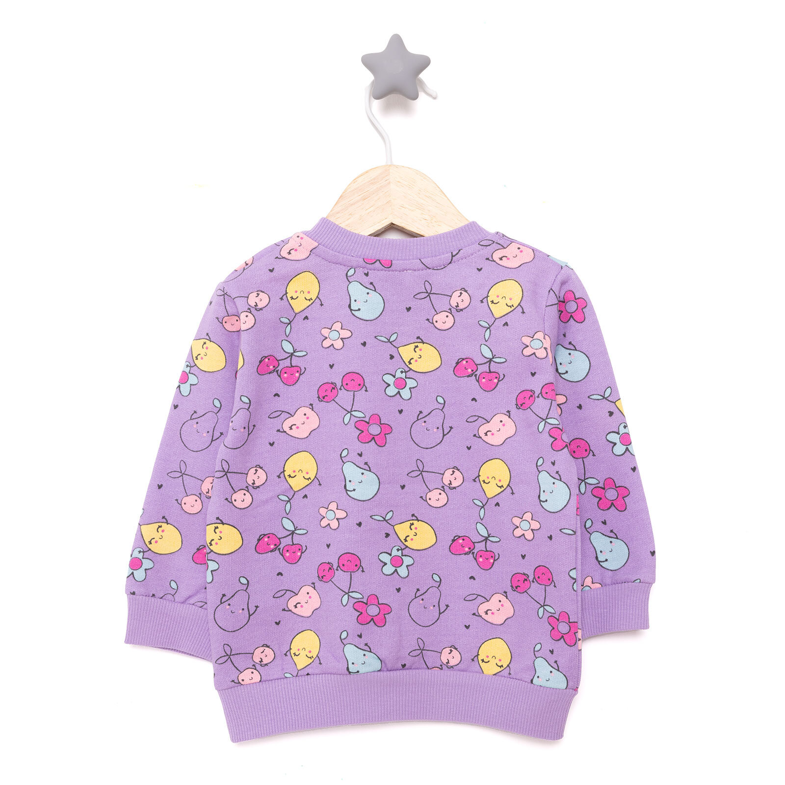 Kız Bebek Sweatshirt Şardonlu Meyve Desenli Çıtçıtlı Bisiklet Yaka Uzun Kol