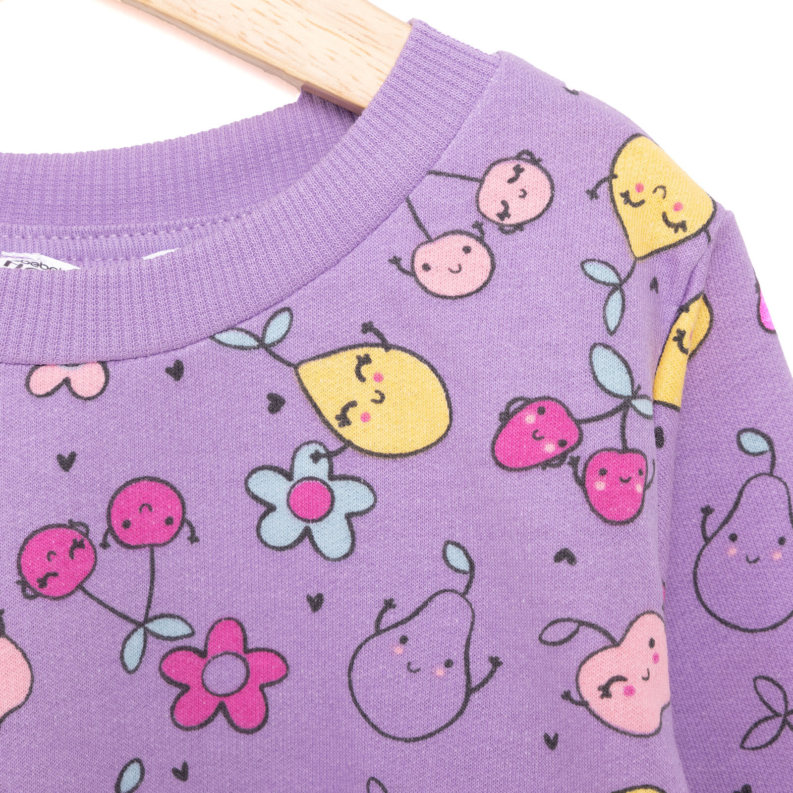 Kız Bebek Sweatshirt Şardonlu Meyve Desenli Çıtçıtlı Bisiklet Yaka Uzun Kol