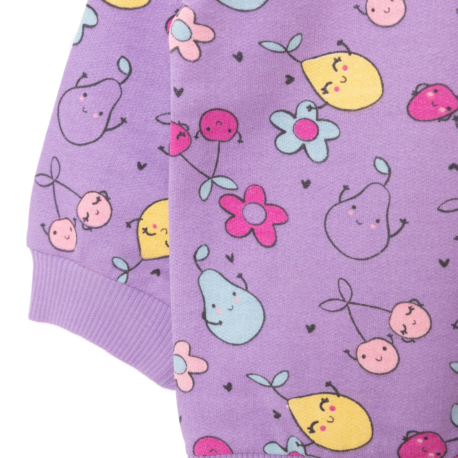 Kız Bebek Sweatshirt Şardonlu Meyve Desenli Çıtçıtlı Bisiklet Yaka Uzun Kol