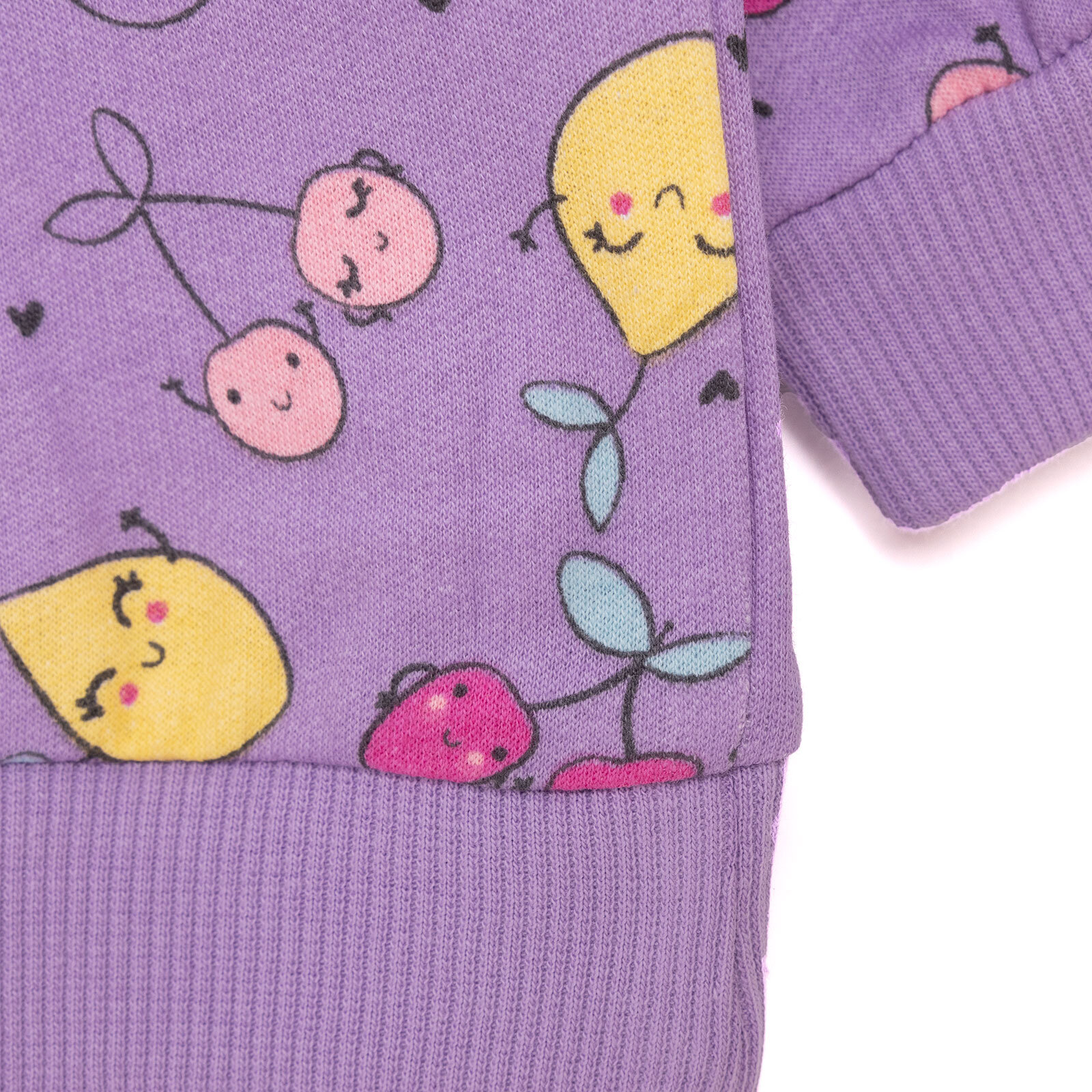 Kız Bebek Sweatshirt Şardonlu Meyve Desenli Çıtçıtlı Bisiklet Yaka Uzun Kol