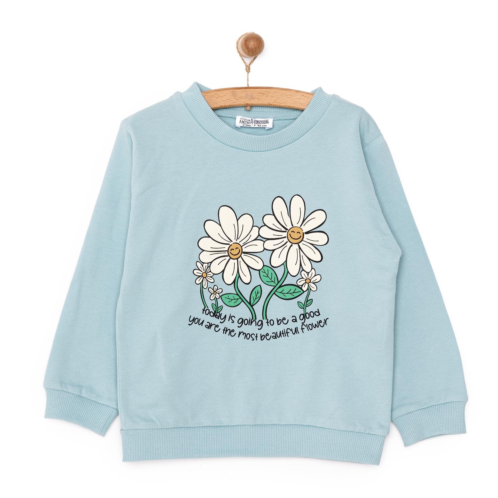 Kız Bebek Sweatshirt Şardonlu Papatya Desenli Çıtçıtlı Bisiklet Yaka Uzun Kol Açık Mavi Kız Bebek Sweatshirt Şardonlu Papatya Desenli Çıtçıtlı Bisiklet Yaka Uzun Kol Açık Mavi
