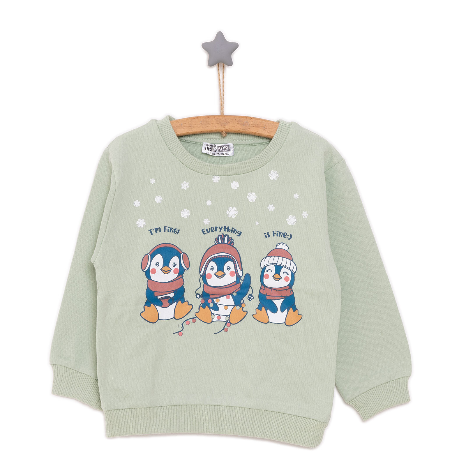 Basic Az Şardonlu Penguen Desenli Sweatshirt Kız Bebek
