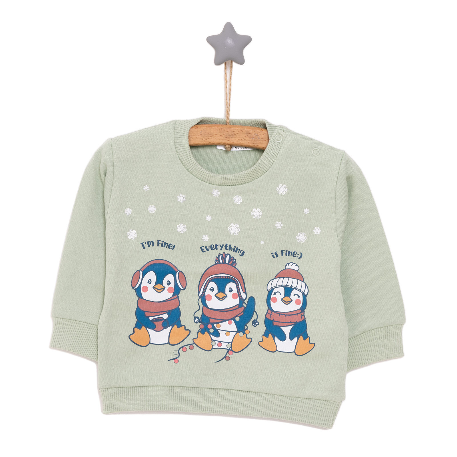 Basic Az Şardonlu Penguen Desenli Sweatshirt Kız Bebek