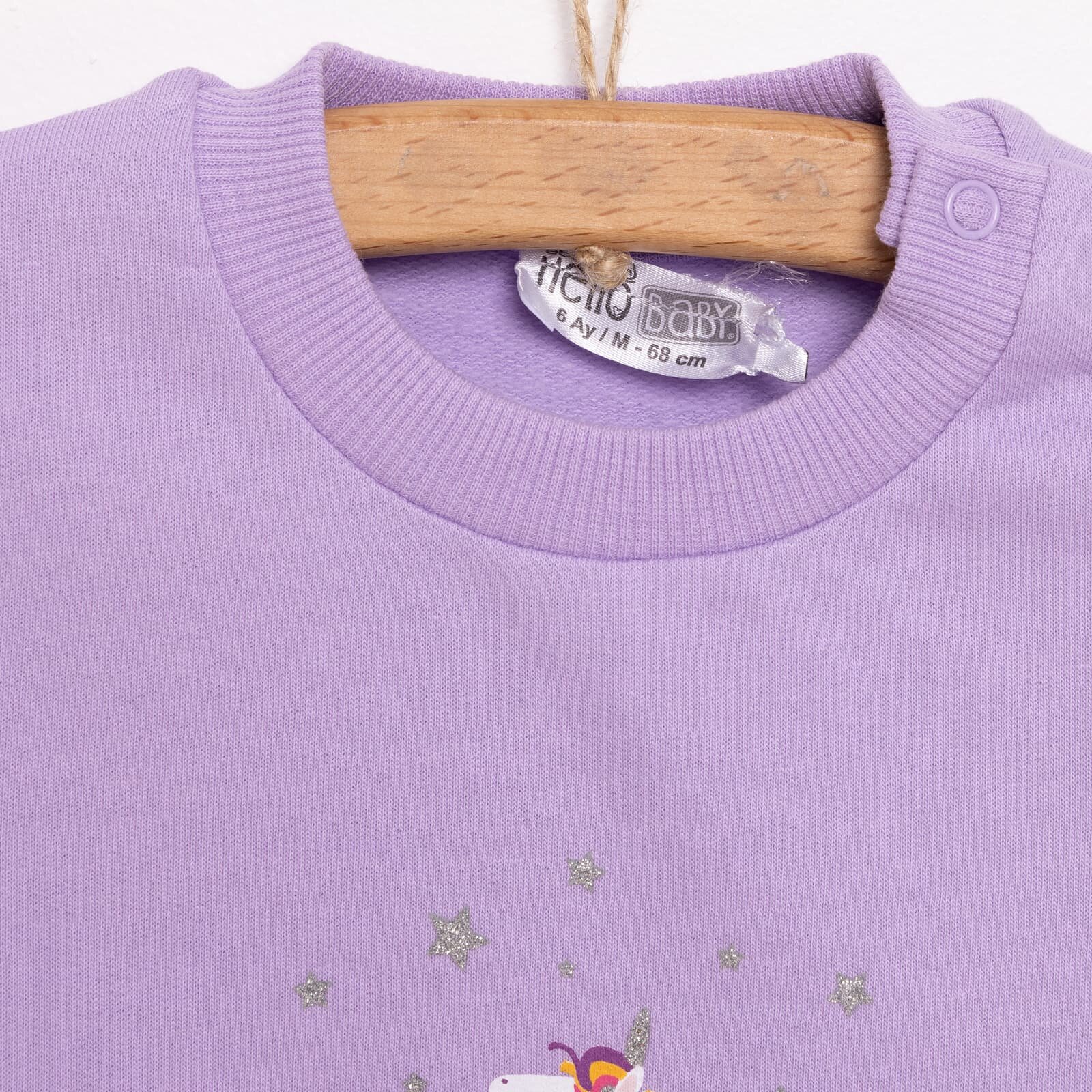 Kız Bebek Sweatshirt Şardonlu Unicorn Desenli Çıtçıtlı Uzun Kol Lila Kız Bebek Sweatshirt Şardonlu Unicorn Desenli Çıtçıtlı Uzun Kol Lila