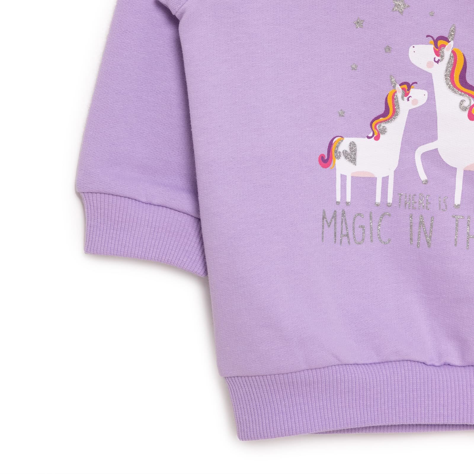 Kız Bebek Sweatshirt Şardonlu Unicorn Desenli Çıtçıtlı Uzun Kol Lila Kız Bebek Sweatshirt Şardonlu Unicorn Desenli Çıtçıtlı Uzun Kol Lila