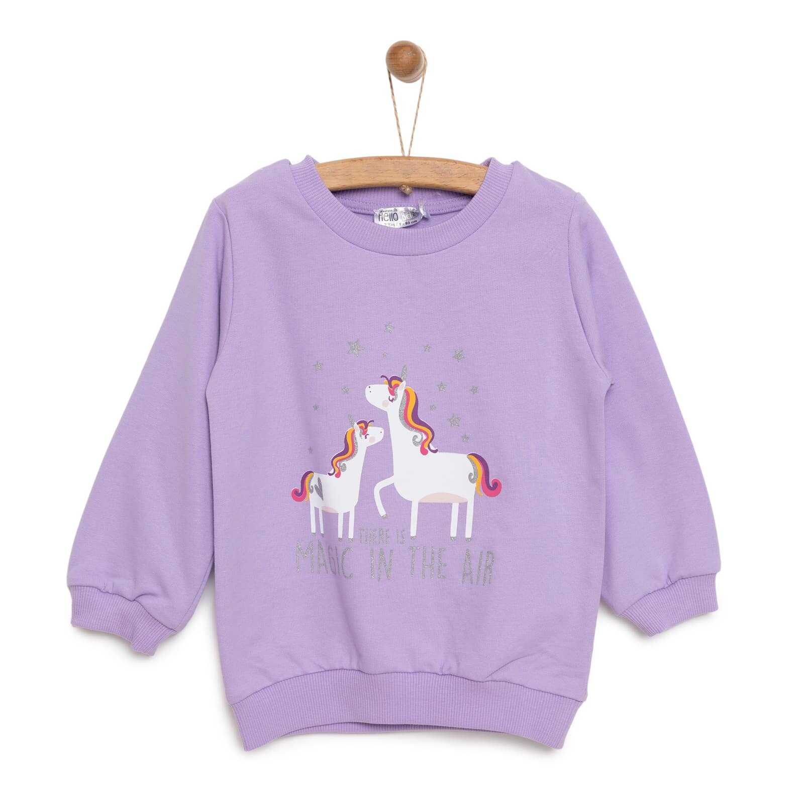 Kız Bebek Sweatshirt Şardonlu Unicorn Desenli Çıtçıtlı Uzun Kol Lila Kız Bebek Sweatshirt Şardonlu Unicorn Desenli Çıtçıtlı Uzun Kol Lila