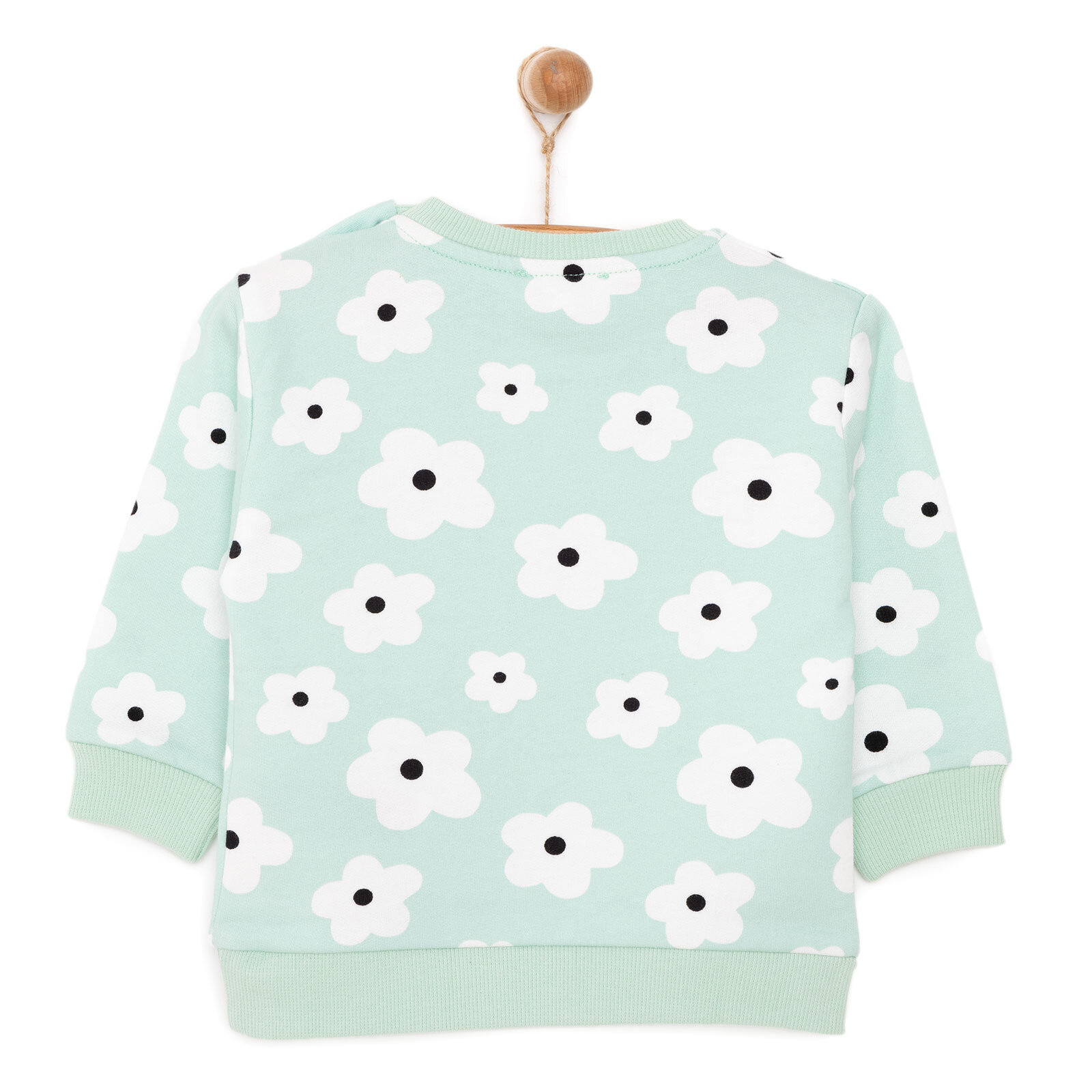 Kız Bebek Sweatshirt Şardonlu Yazılı Papatya Desenli Çıtçıtlı Bisiklet Yaka Uzun Kol