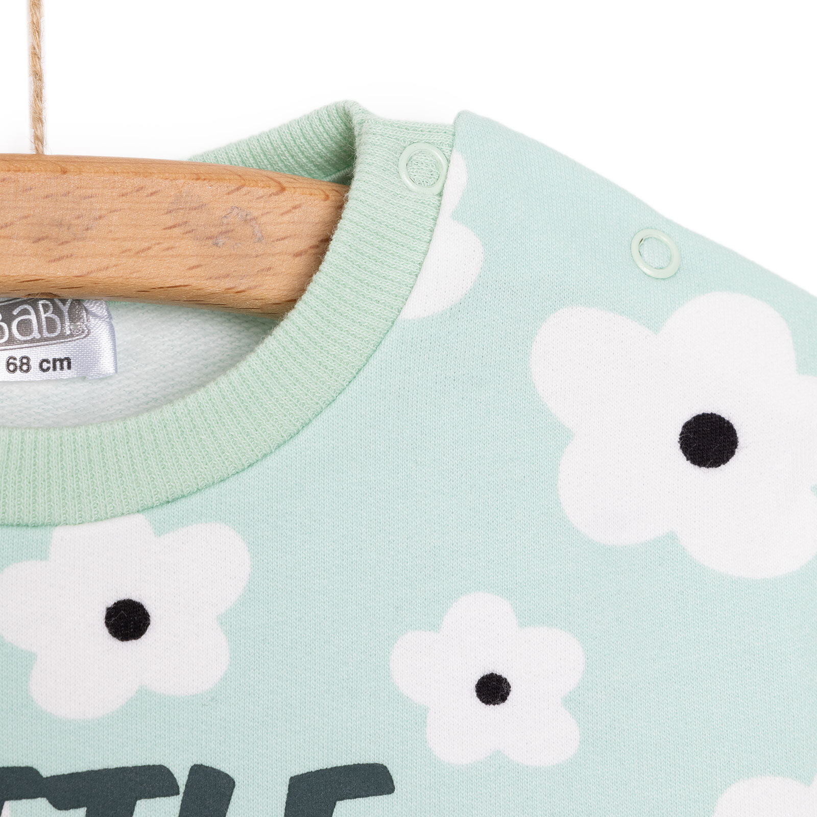 Kız Bebek Sweatshirt Şardonlu Yazılı Papatya Desenli Çıtçıtlı Bisiklet Yaka Uzun Kol