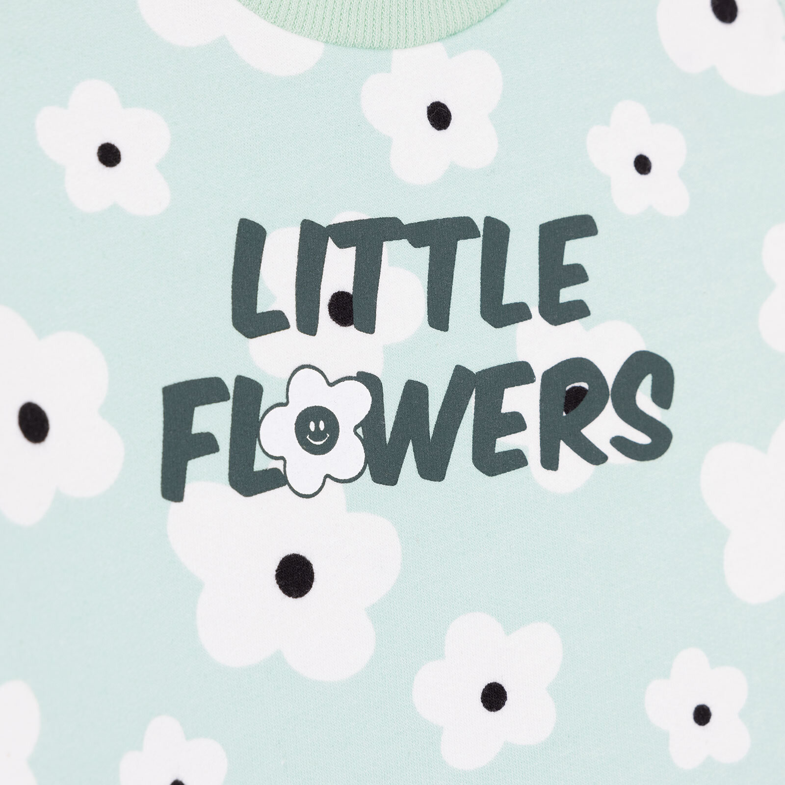 Kız Bebek Sweatshirt Şardonlu Yazılı Papatya Desenli Çıtçıtlı Bisiklet Yaka Uzun Kol