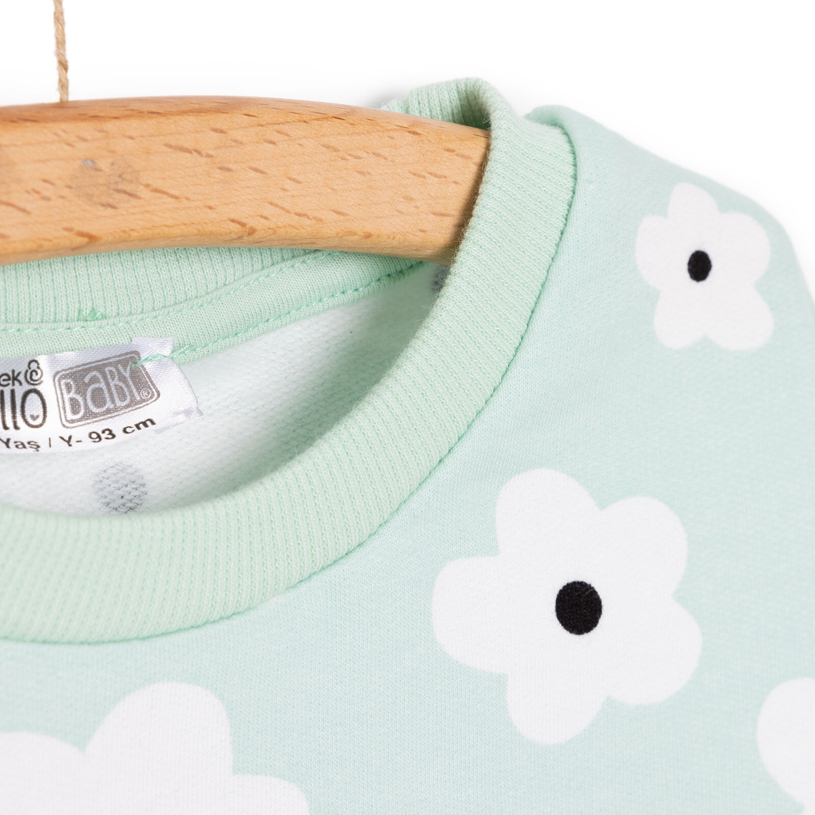 Kız Bebek Sweatshirt Şardonlu Yazılı Papatya Desenli Çıtçıtlı Bisiklet Yaka Uzun Kol