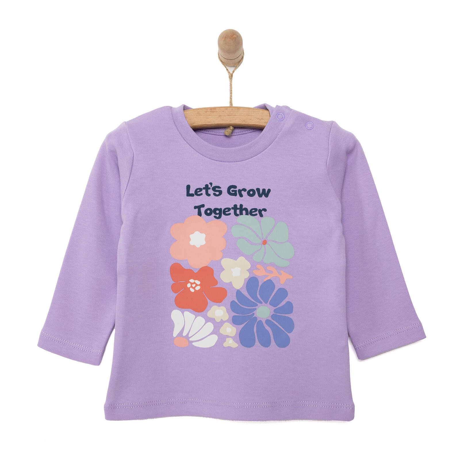 Basic Çiçek Desenli İnterlok Uzun kol Tshirt Kız Bebek