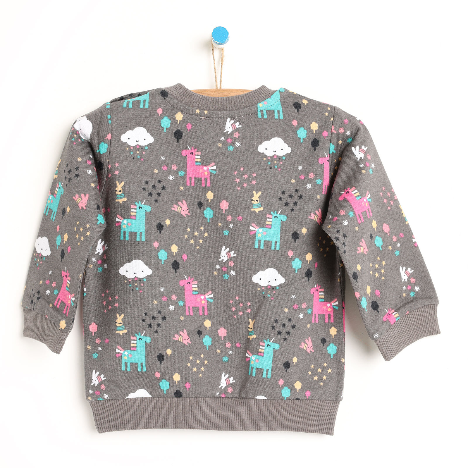 Basic Desenli Gri Sweatshirt Kız Bebek