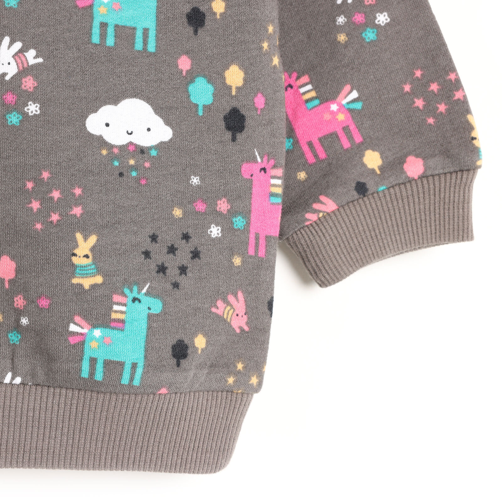 Basic Desenli Gri Sweatshirt Kız Bebek