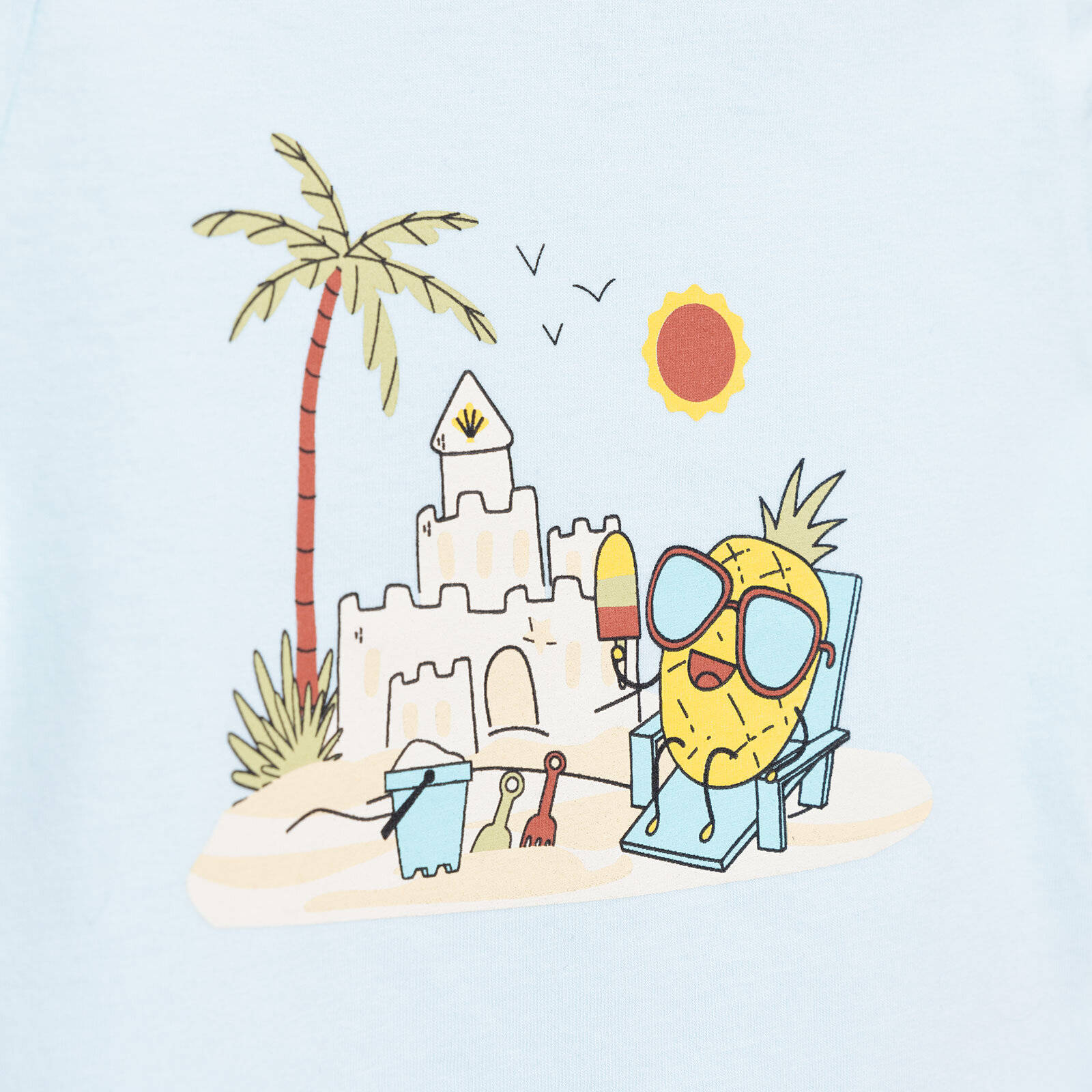 Basic Erkek Ananas ve Kumsal Baskılı T-Shirt Erkek Bebek