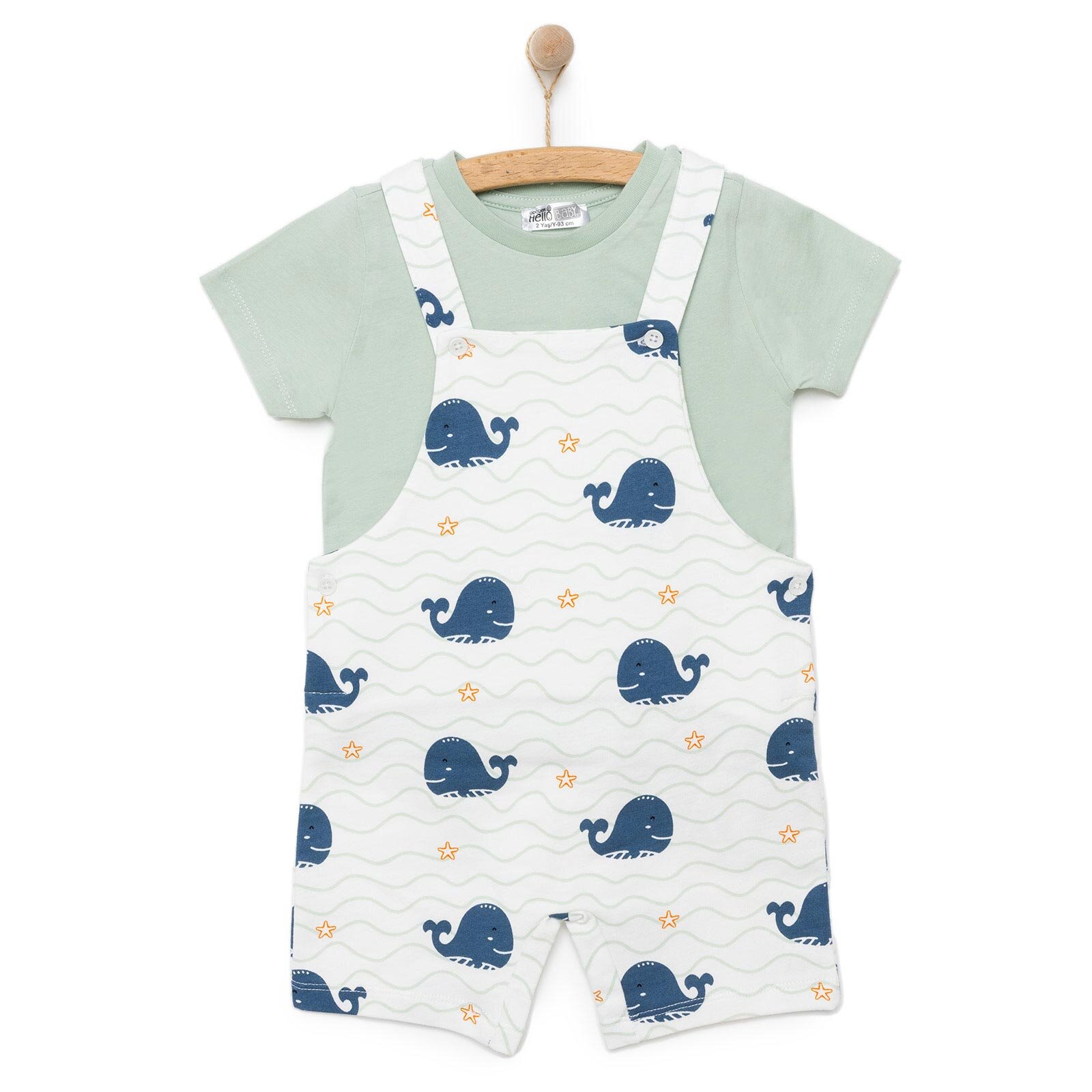 Basic Erkek Balina Desenli Şort Salopet-Tshirt Erkek Bebek Basic Erkek Balina Desenli Şort Salopet-Tshirt Erkek Bebek