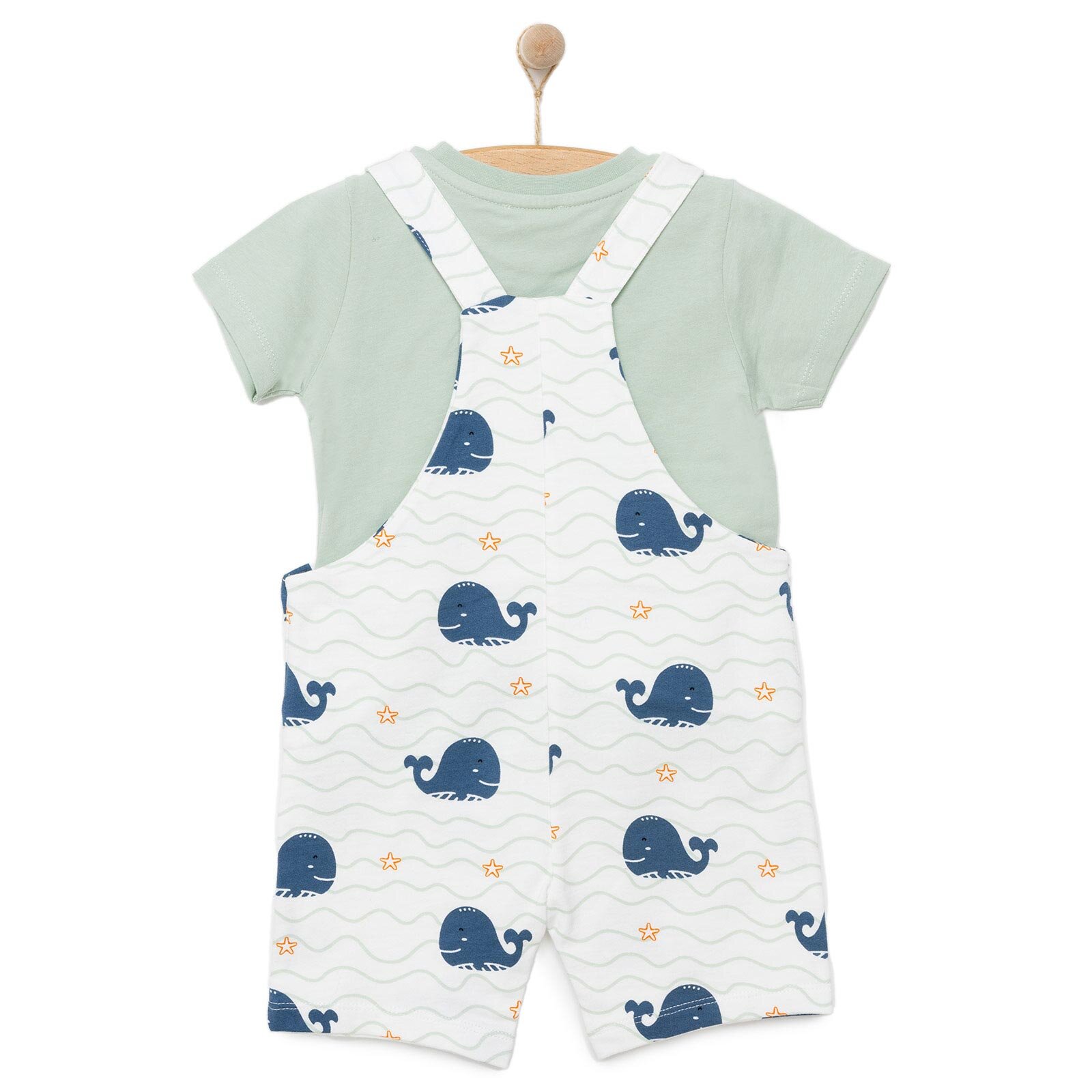 Basic Erkek Balina Desenli Şort Salopet-Tshirt Erkek Bebek Basic Erkek Balina Desenli Şort Salopet-Tshirt Erkek Bebek