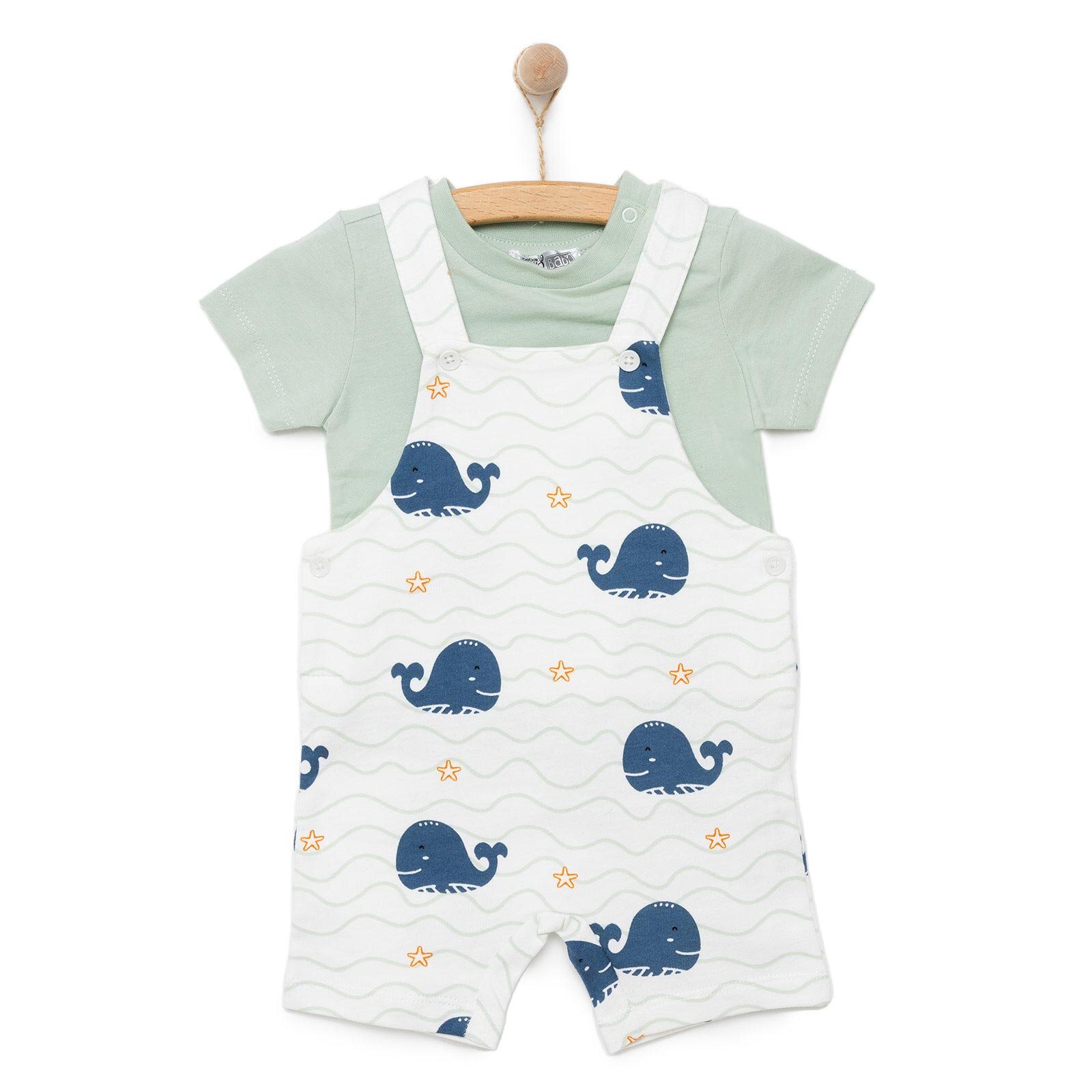 Basic Erkek Balina Desenli Şort Salopet-Tshirt Erkek Bebek Basic Erkek Balina Desenli Şort Salopet-Tshirt Erkek Bebek