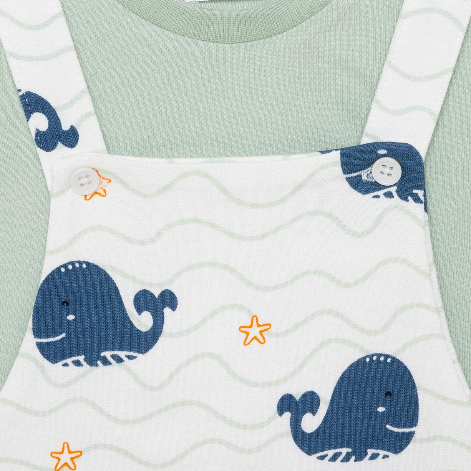 Basic Erkek Balina Desenli Şort Salopet-Tshirt Erkek Bebek Basic Erkek Balina Desenli Şort Salopet-Tshirt Erkek Bebek