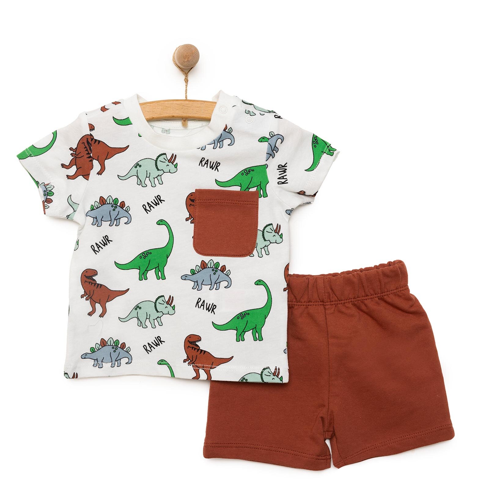 Basic Erkek Dinozor Desenli Şortlu Takım Erkek Bebek