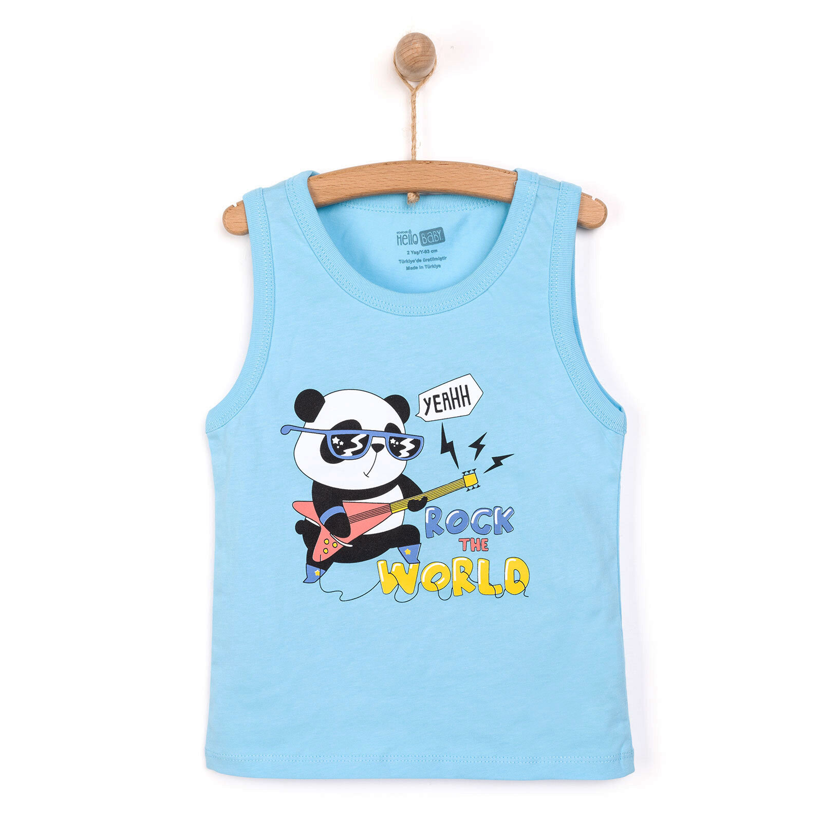 Basic Erkek Gitarist Panda Baskılı Atlet Tshirt Erkek Bebek