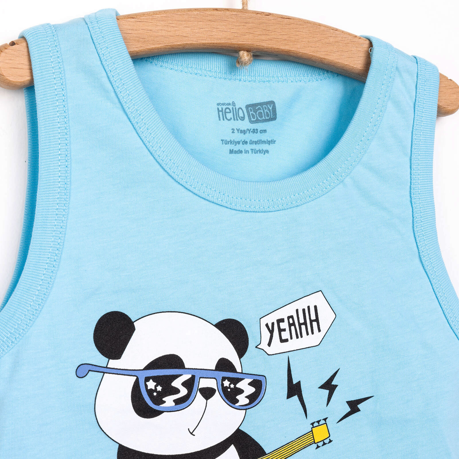 Basic Erkek Gitarist Panda Baskılı Atlet Tshirt Erkek Bebek