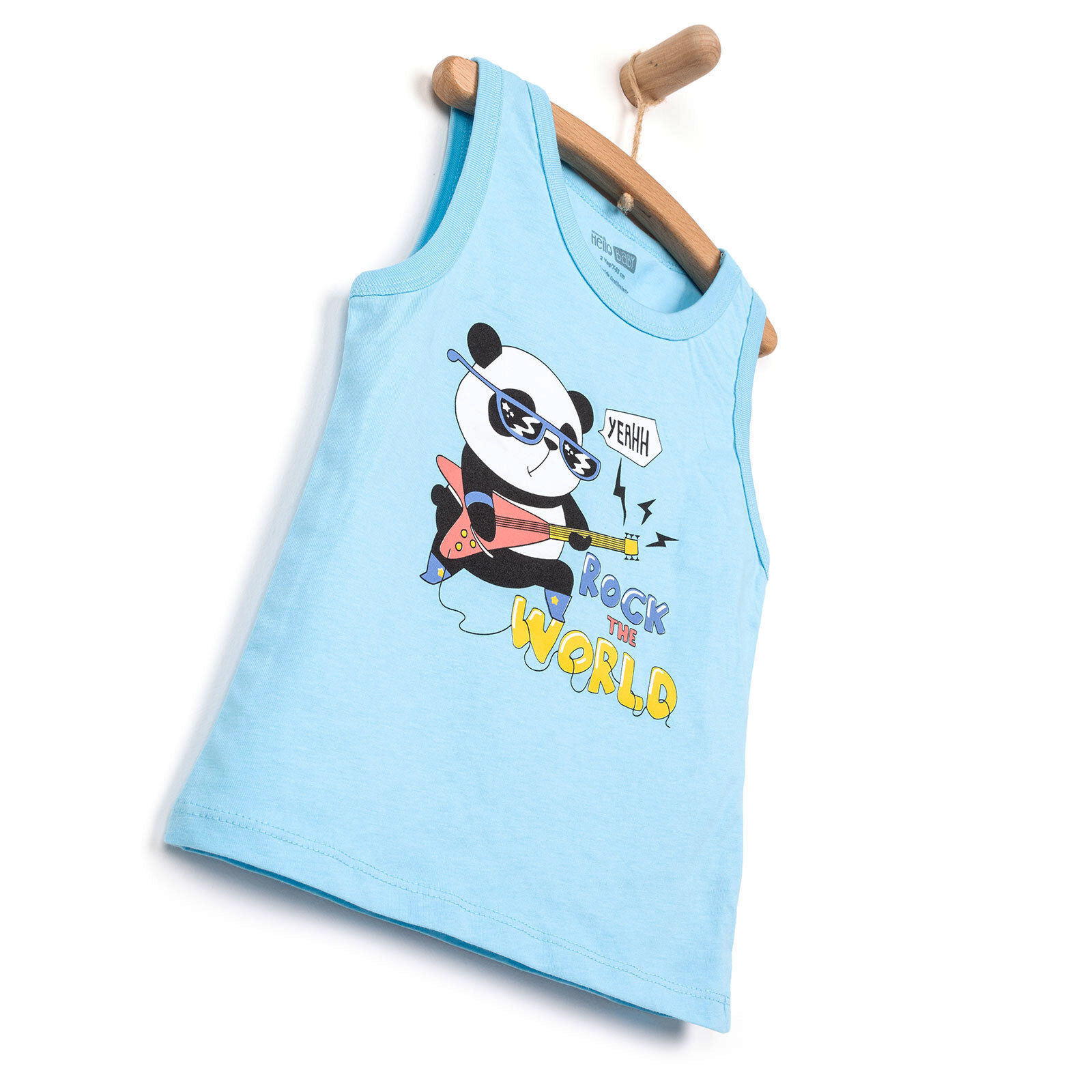 Basic Erkek Gitarist Panda Baskılı Atlet Tshirt Erkek Bebek