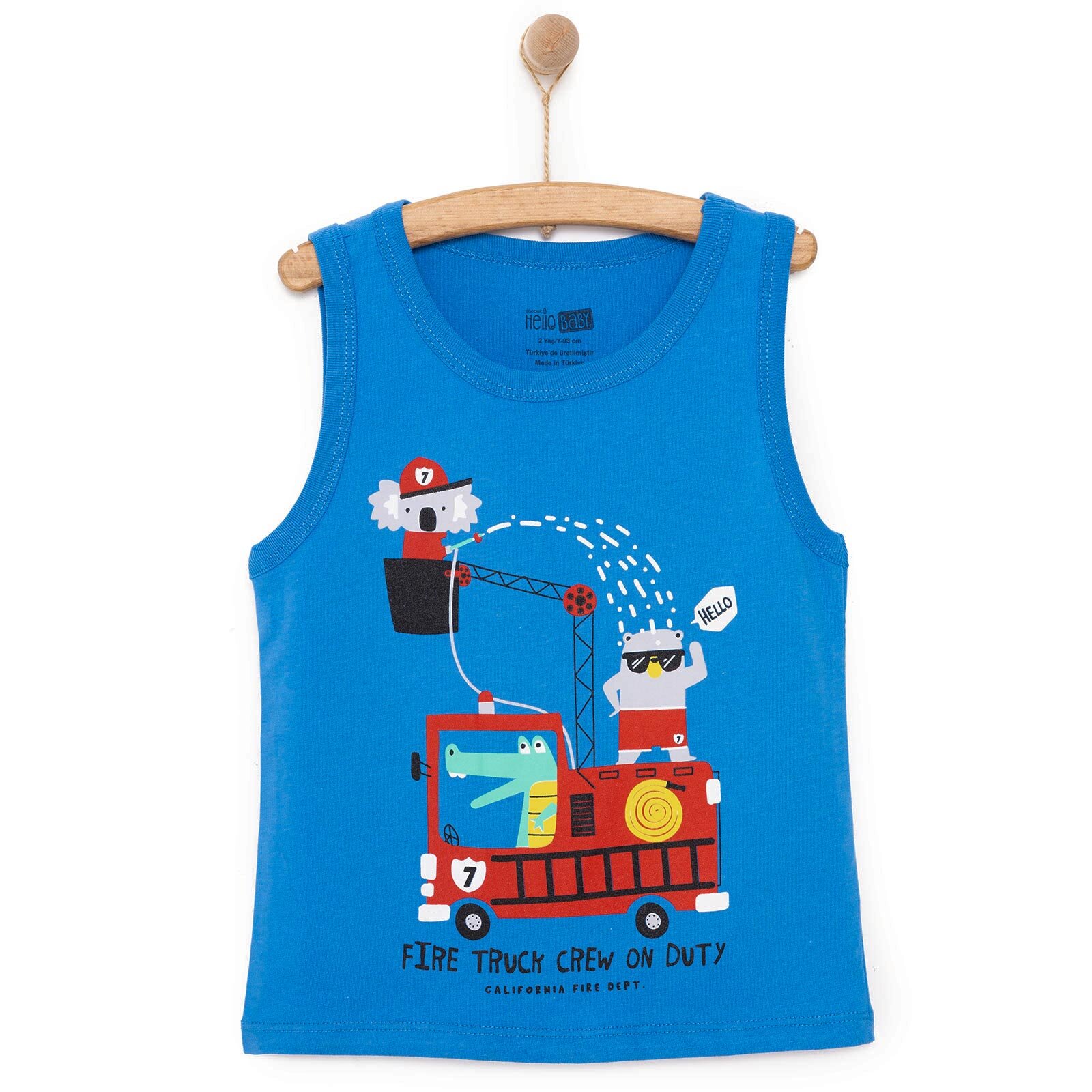 Basic Erkek Hayvan İtfaiye Baskılı Atlet Tshirt Erkek Bebek