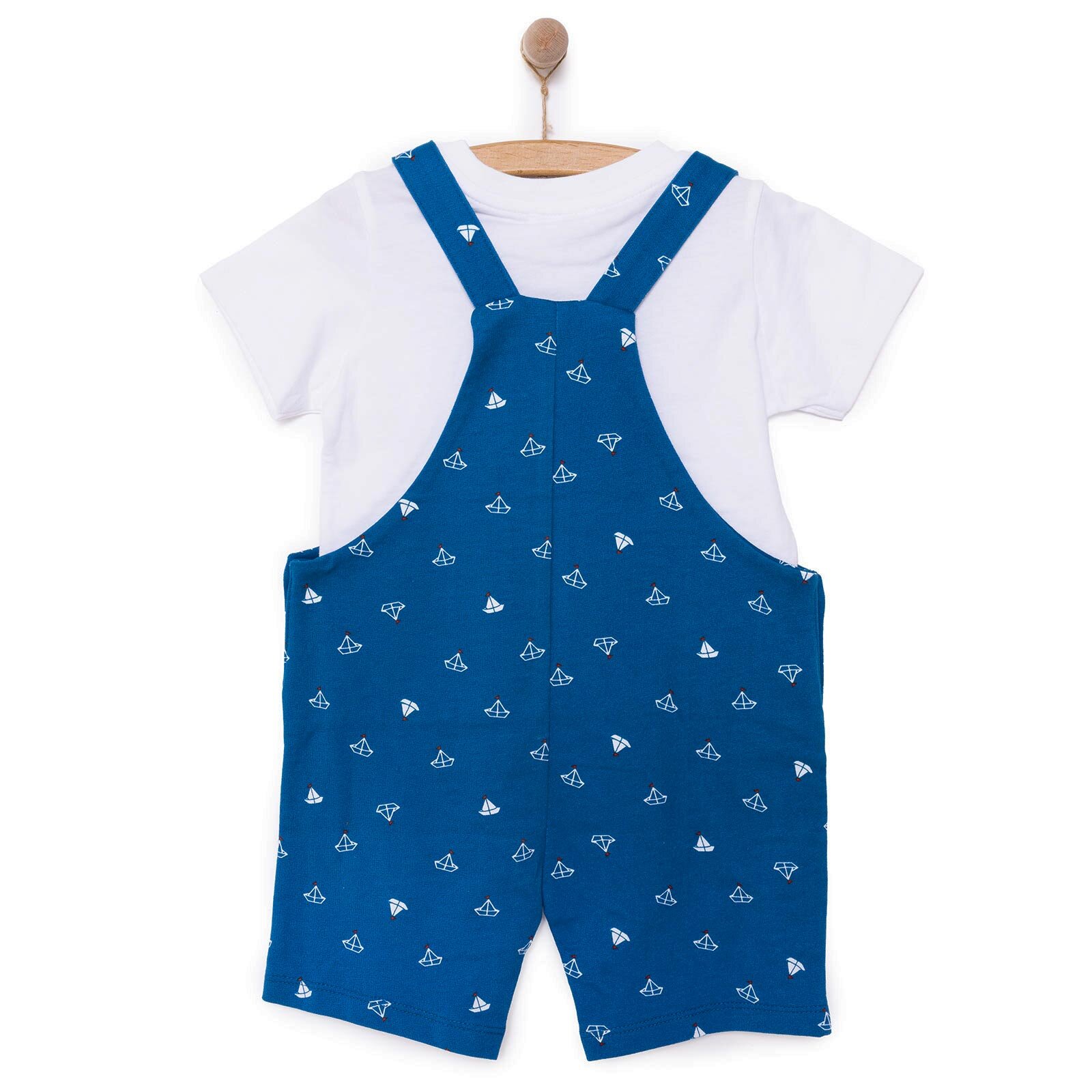 Basic Erkek Yelken Desenli Şort Salopet-Tshirt Takım Erkek Bebek