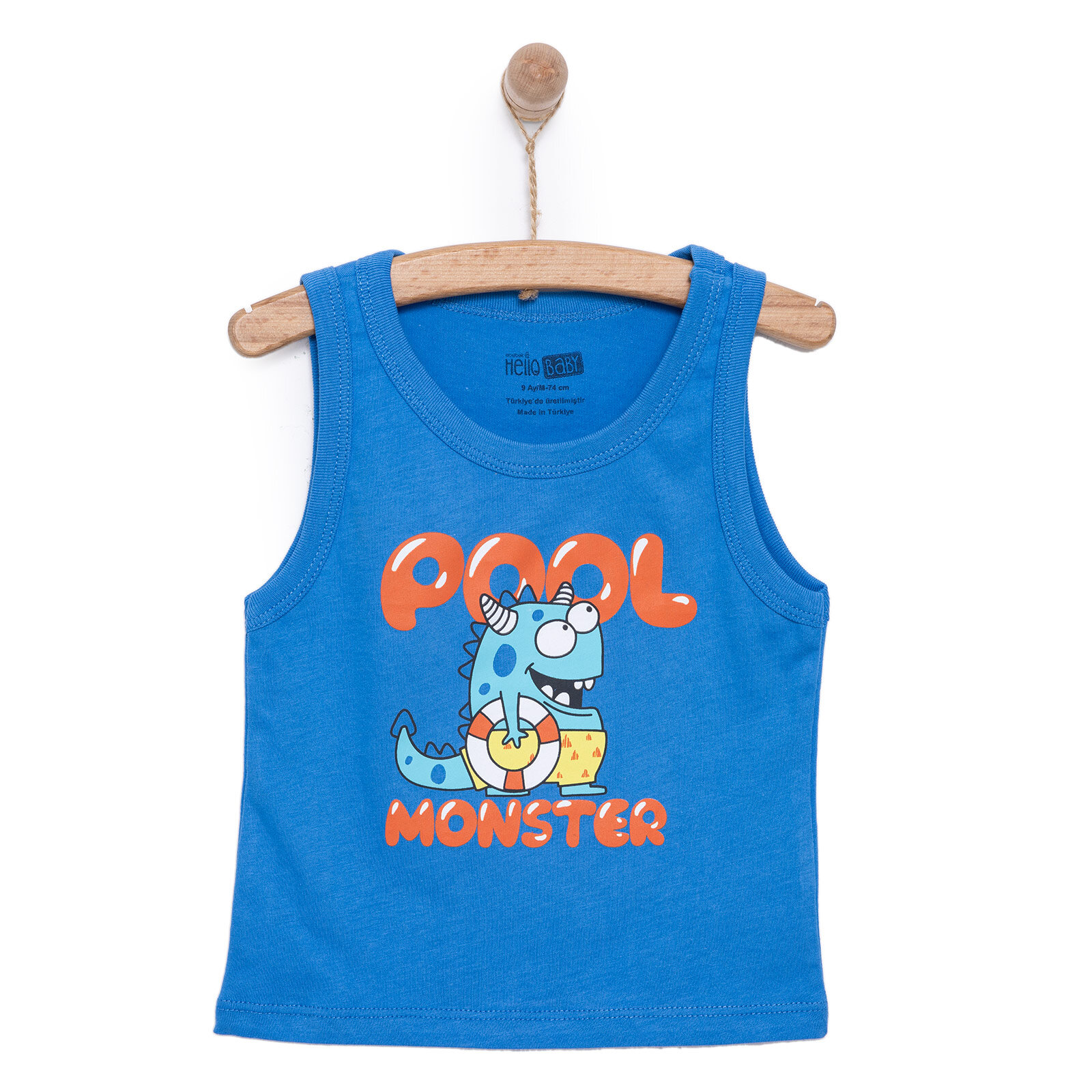 Basic Erkek Yüzücü Canavar Baskılı Atlet Tshirt Erkek Bebek