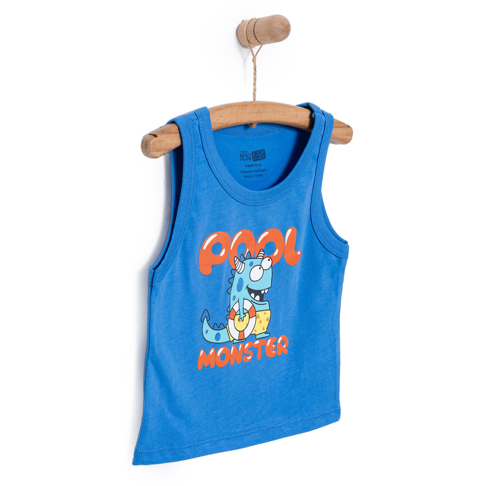 Basic Erkek Yüzücü Canavar Baskılı Atlet Tshirt Erkek Bebek