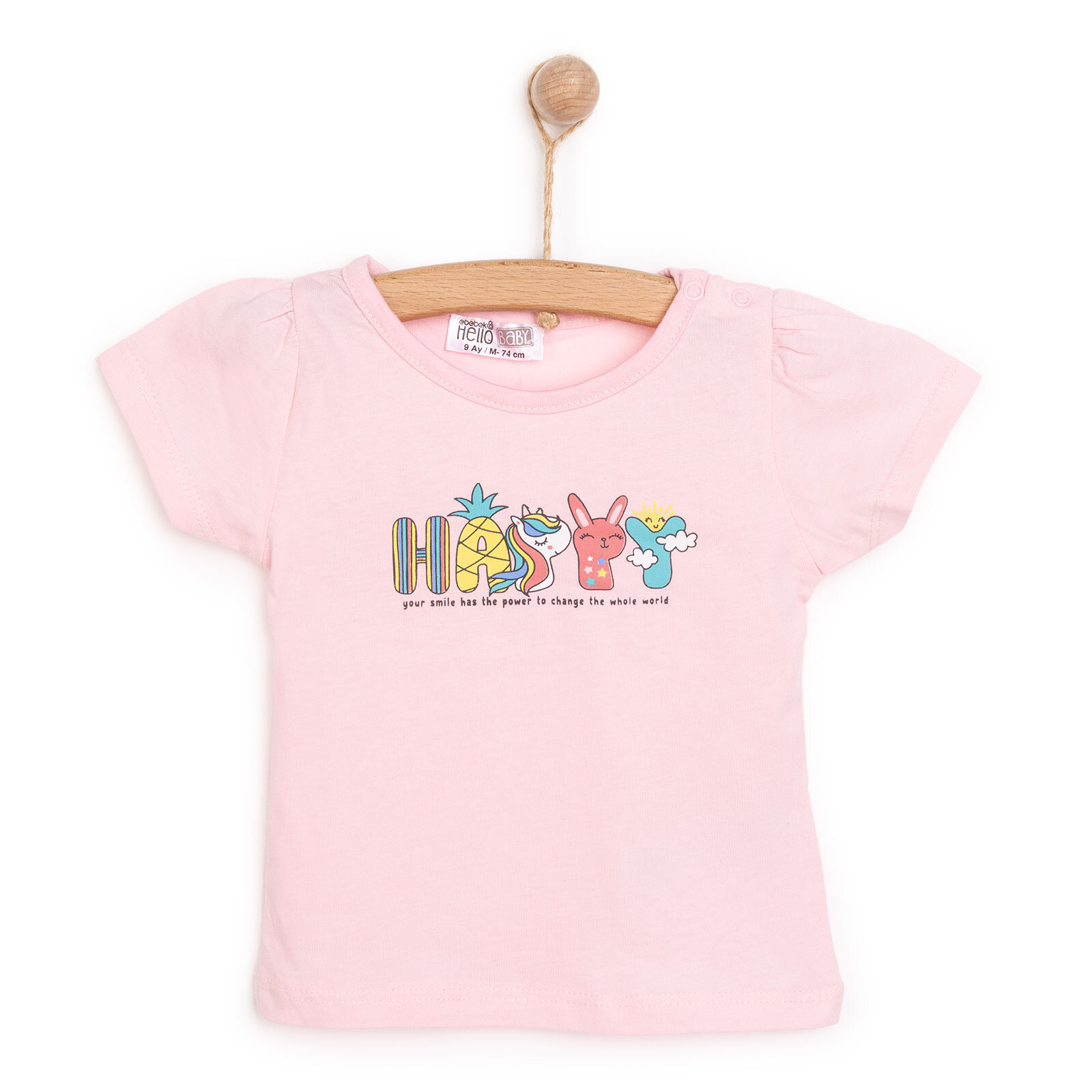 Basic Happy Baskılı Tshirt Kız Bebek