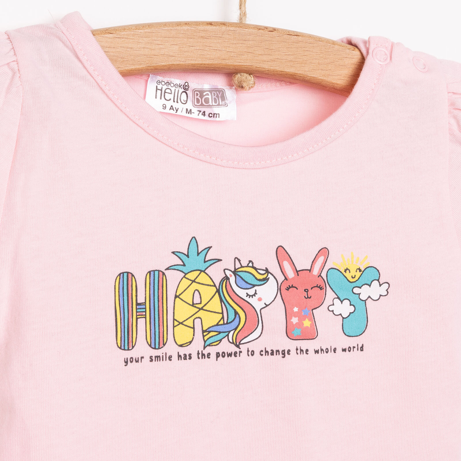 Basic Happy Baskılı Tshirt Kız Bebek