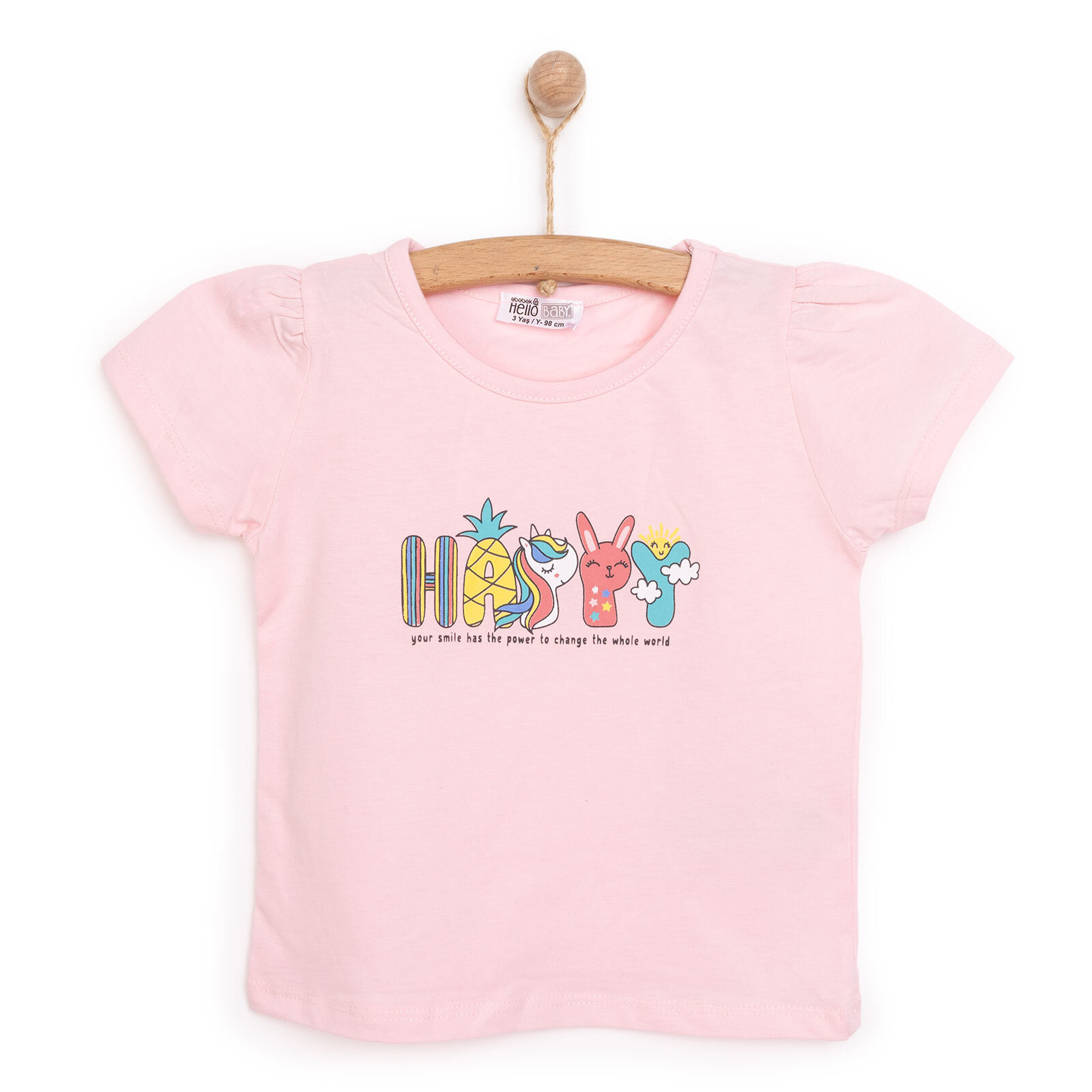 Basic Happy Baskılı Tshirt Kız Bebek