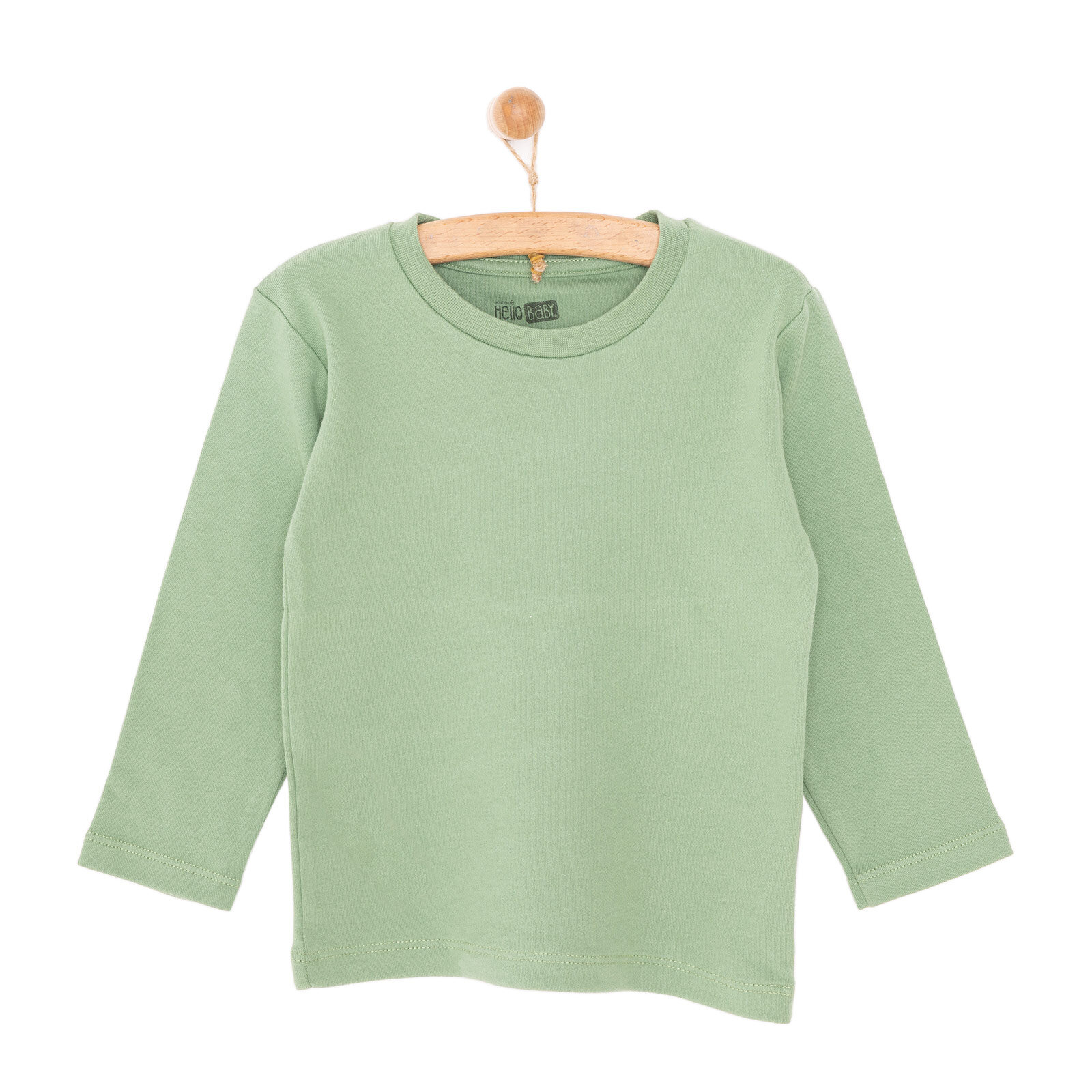 Erkek Bebek Basic Tişört İnterlok Bisiklet Yaka Uzun Kol Yeşil