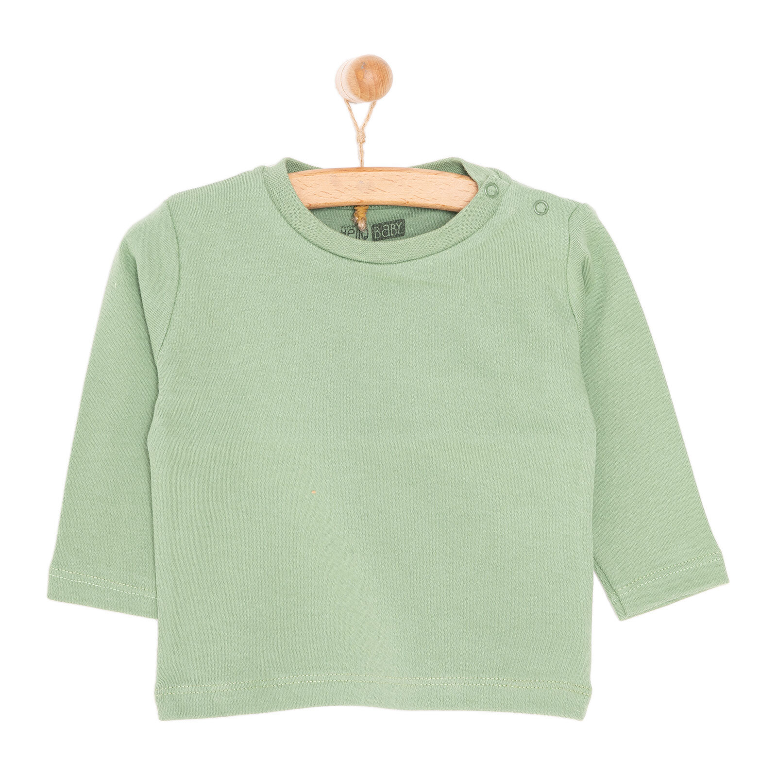Erkek Bebek Basic Tişört İnterlok Bisiklet Yaka Uzun Kol Yeşil