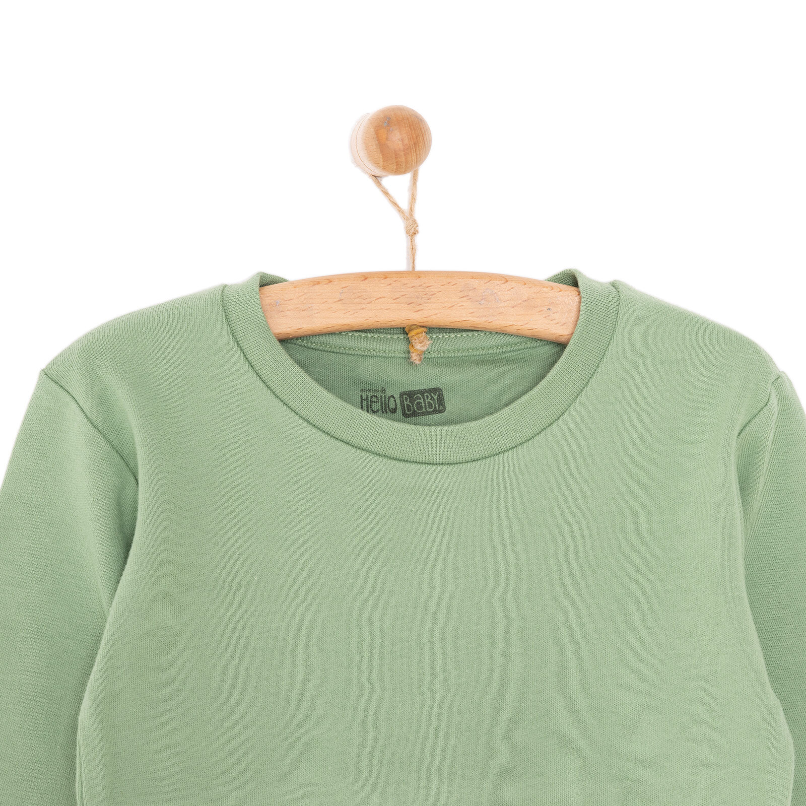 Erkek Bebek Basic Tişört İnterlok Bisiklet Yaka Uzun Kol Yeşil