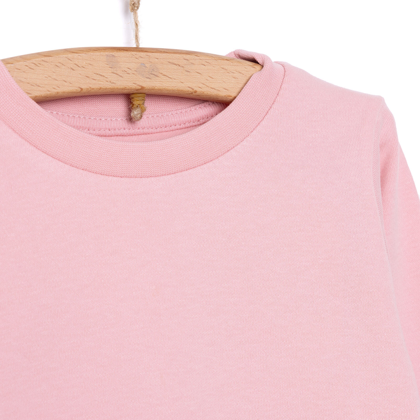 Kız Bebek Tişört İnterlok Kumaş Çıtçıtlı Bisiklet Yaka Uzun Kol Pudra