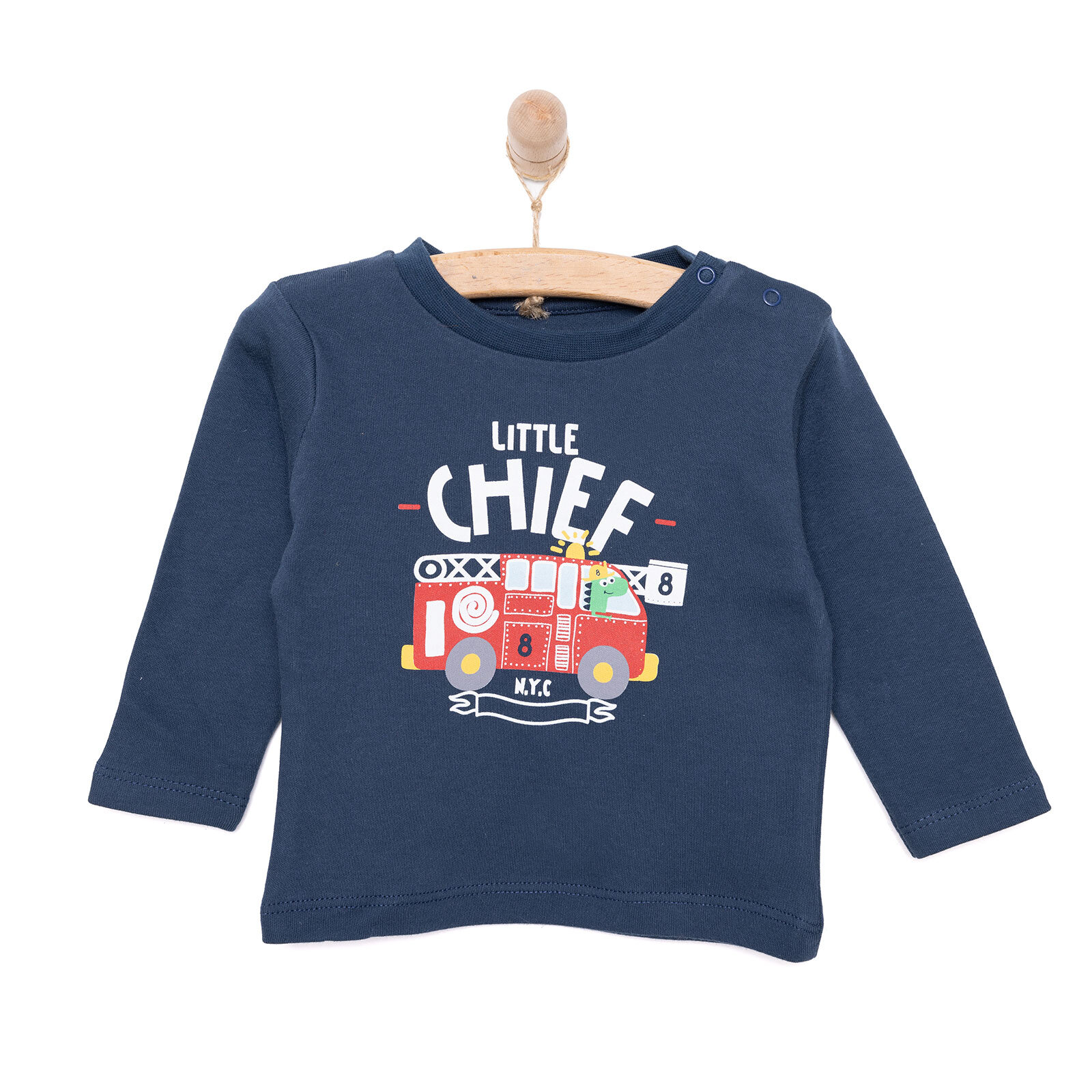 Basic  İtfaiye Araç Desenli İnterlok  Uzun kol Tshirt Erkek Bebek