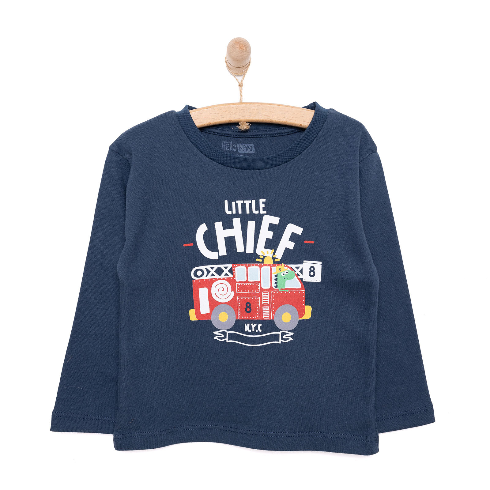 Basic  İtfaiye Araç Desenli İnterlok  Uzun kol Tshirt Erkek Bebek